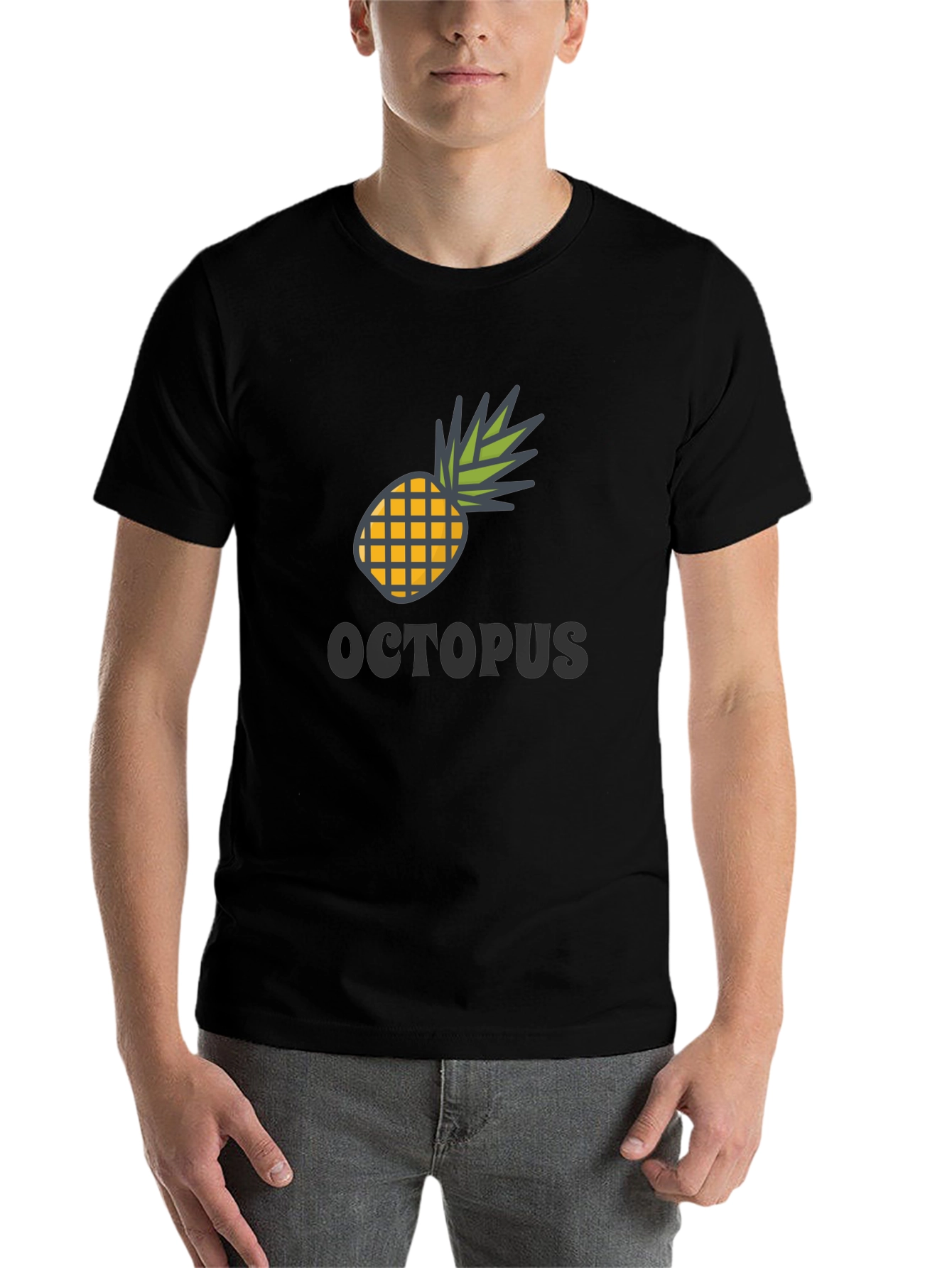Black Pineapple Octopus Graphic Tee - Black Cotton Blend view 7