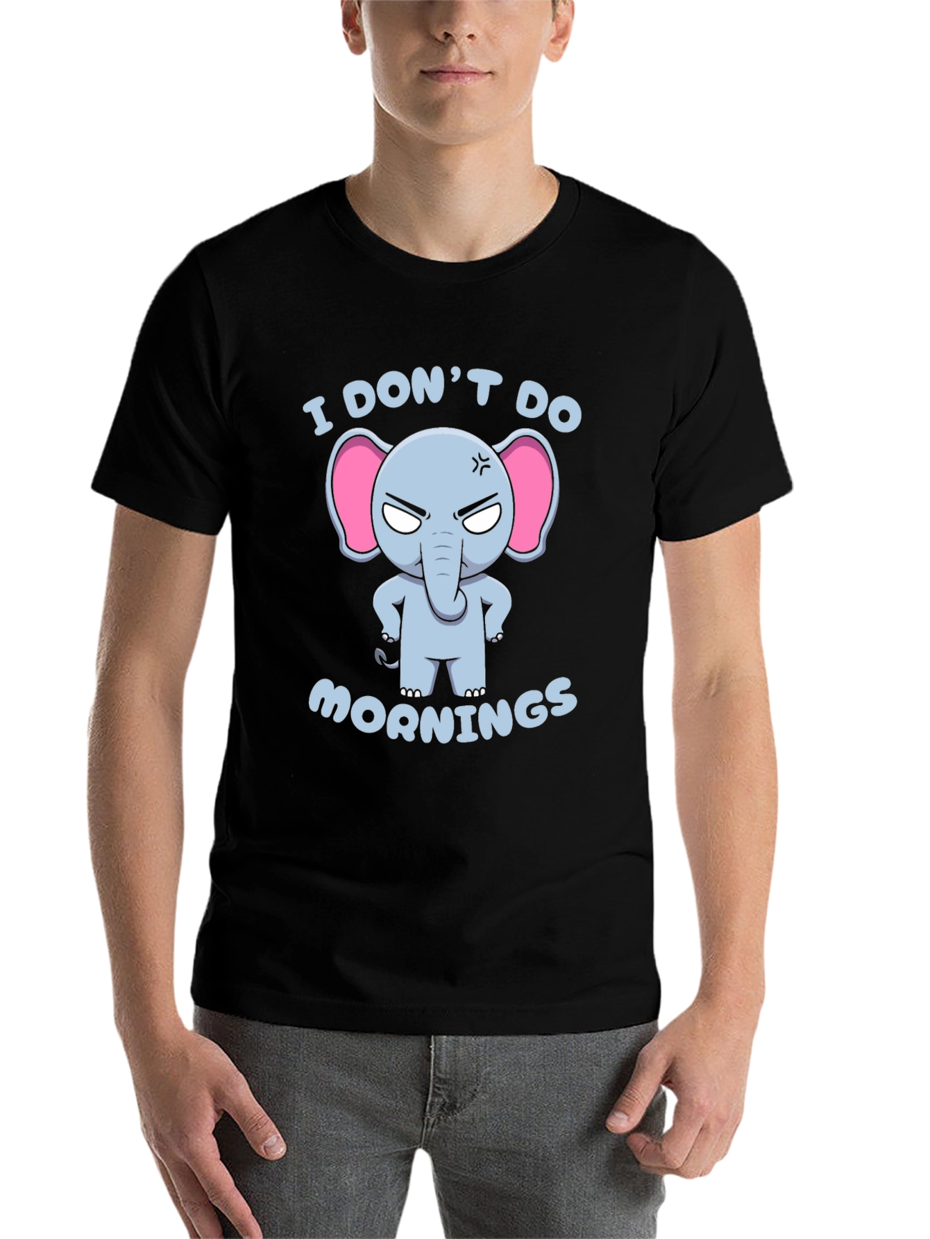 Black Funny Elephant Graphic T-Shirt - I Don't Do Mornings view 7