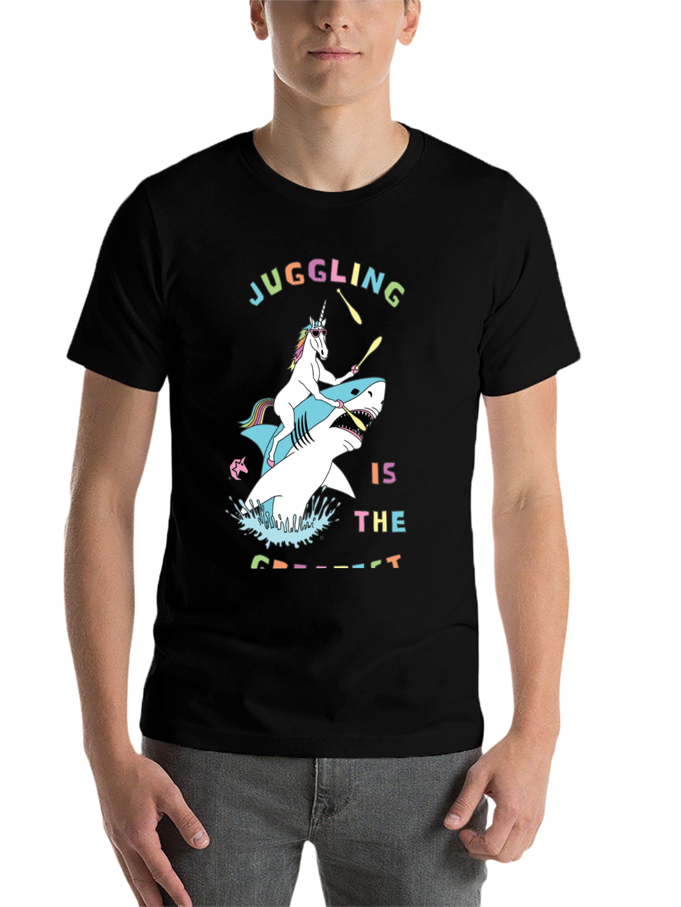 Black Juggling Unicorn Shark Graphic Tee view 7
