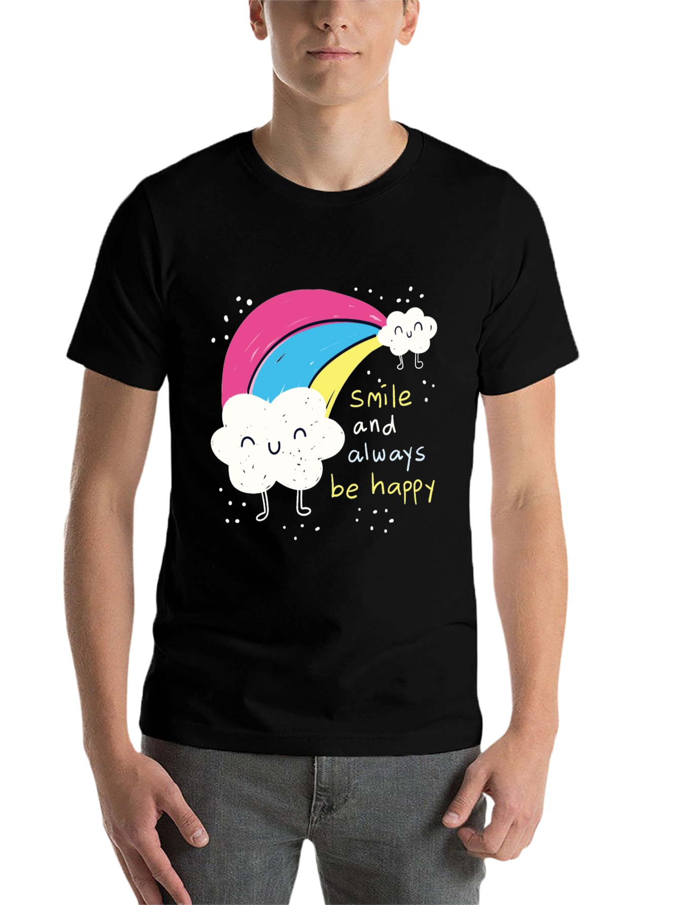 Black Smile Always Happy Rainbow Graphic Tee - Black view 7