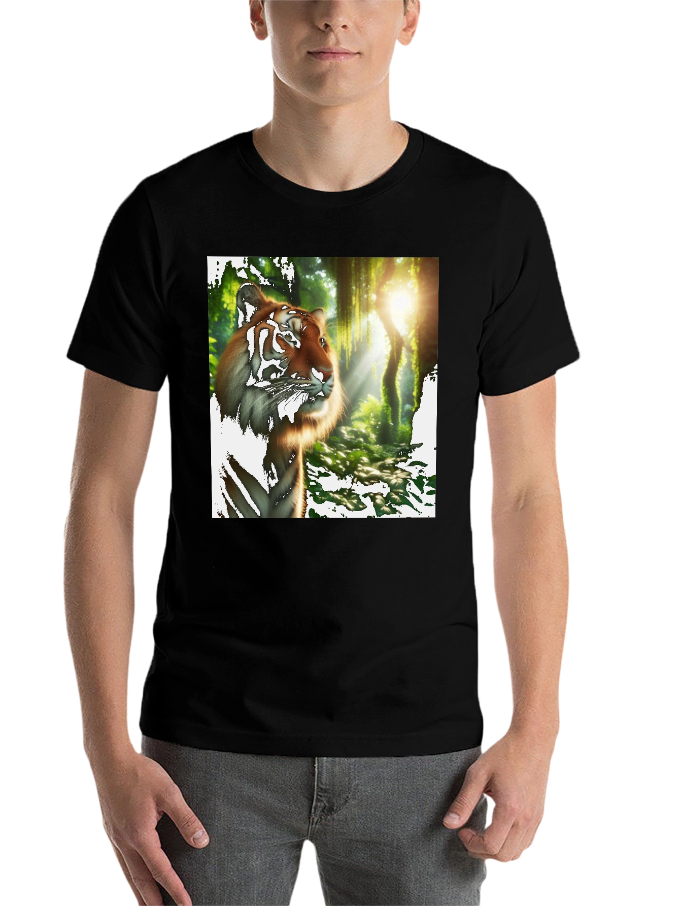 Black Tiger Jungle Print Black T-Shirt view 7