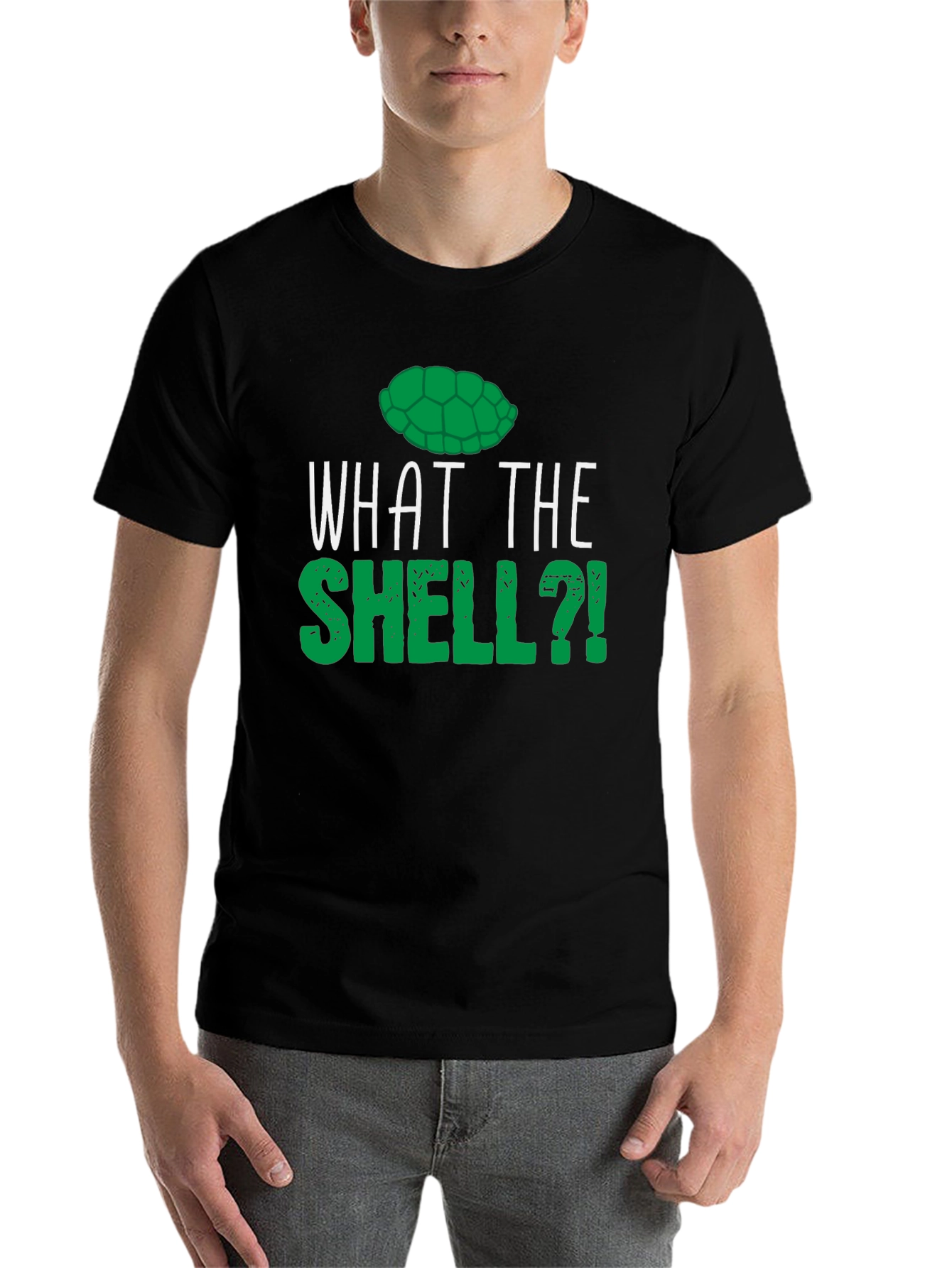 Black What the Shell? Funny Turtle T-Shirt view 7
