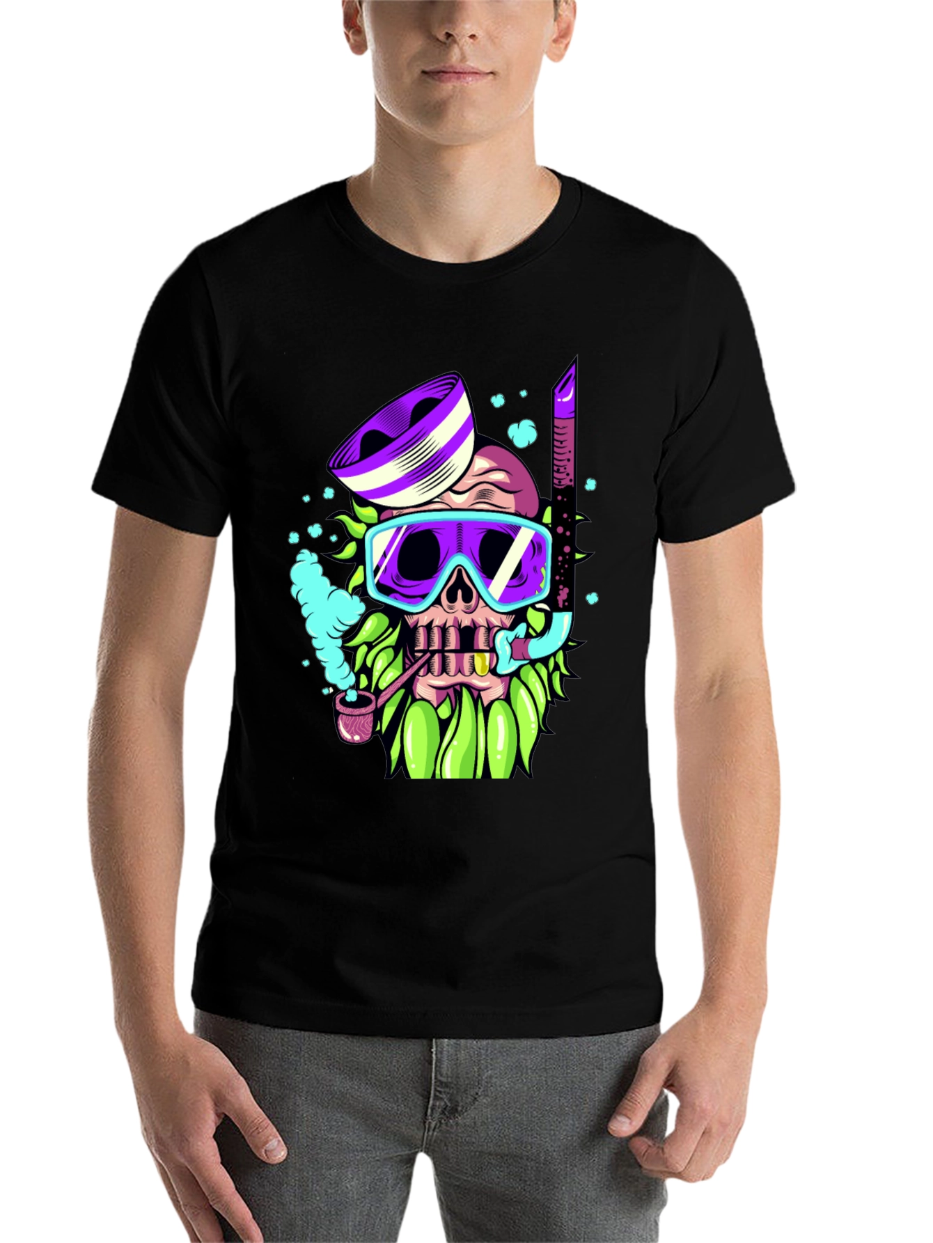 Black Diver Skull Graphic Tee - Unique Colorful Design view 7