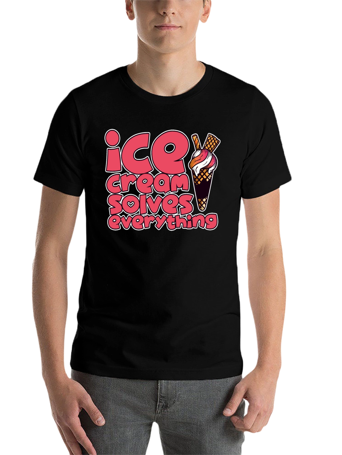 Black Ice Cream Solves Everything Graphic Tee view 7