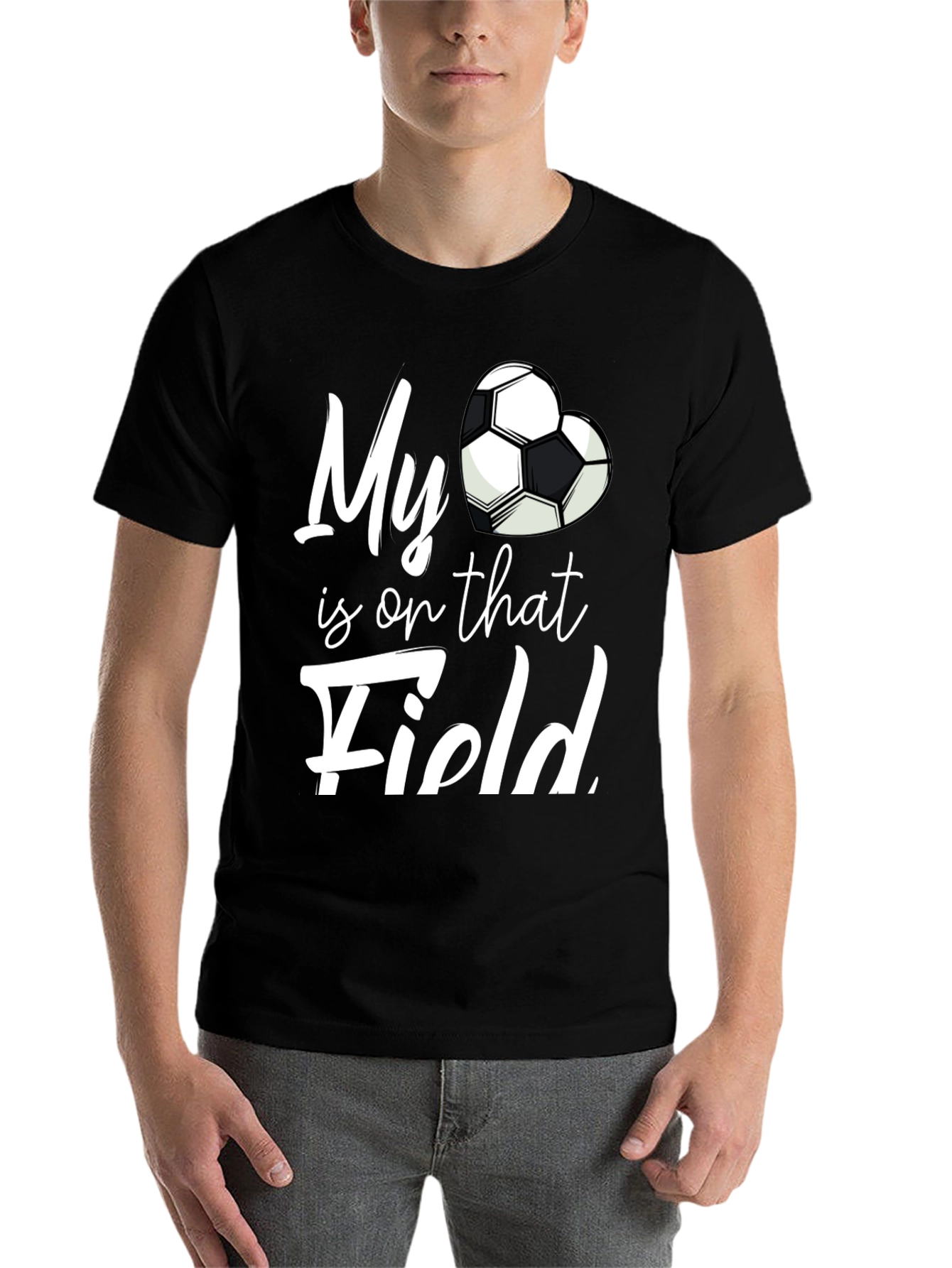 Black My Heart is on That Field Soccer Fan T-Shirt view 7