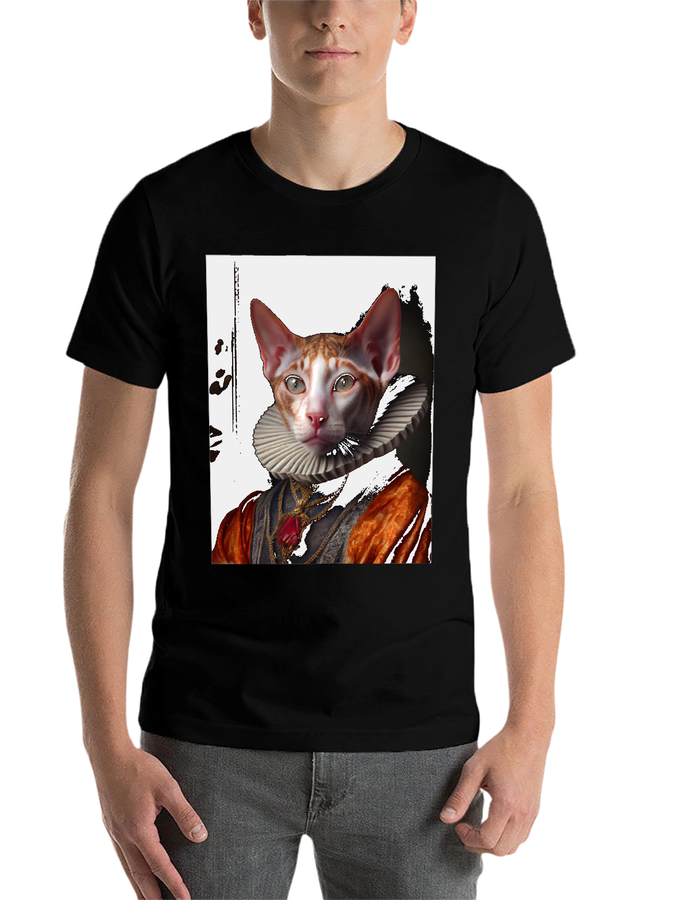 Black Royal Cat T-Shirt: Renaissance Pet Portrait Tee view 7