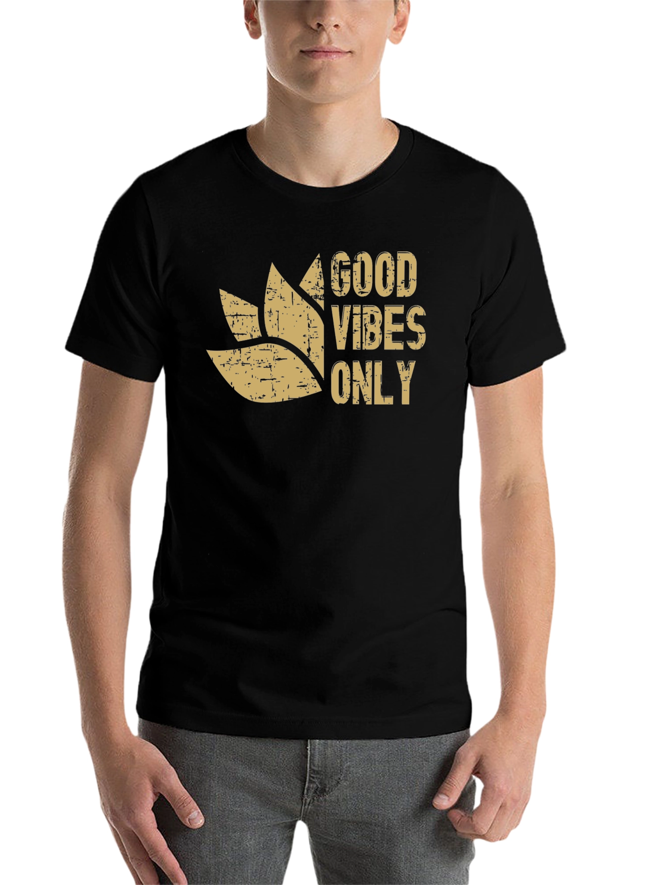 Black Good Vibes Only Graphic Tee - Black Cotton Blend view 7