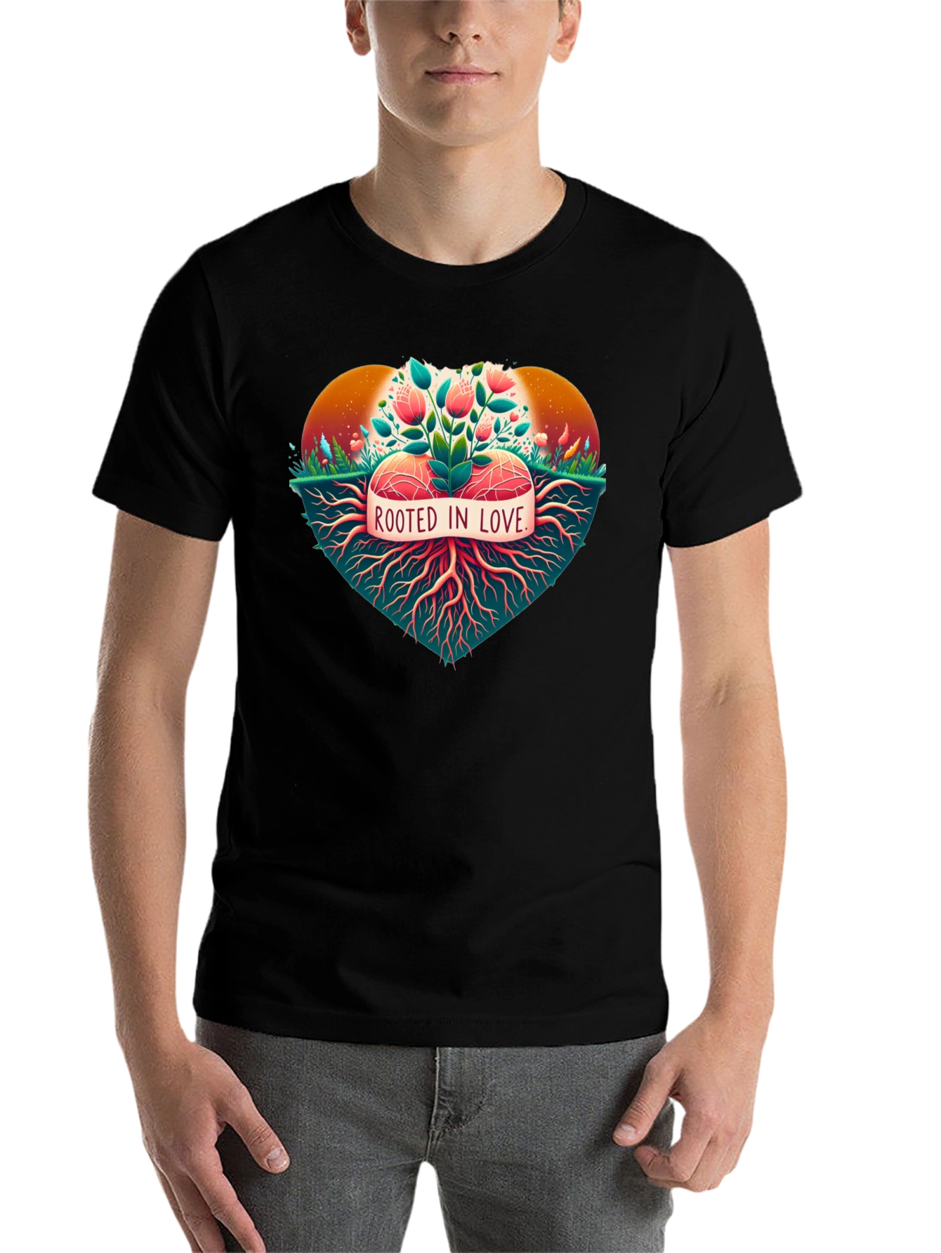 Black Rooted in Love Graphic Tee - Nature Heart Design view 7