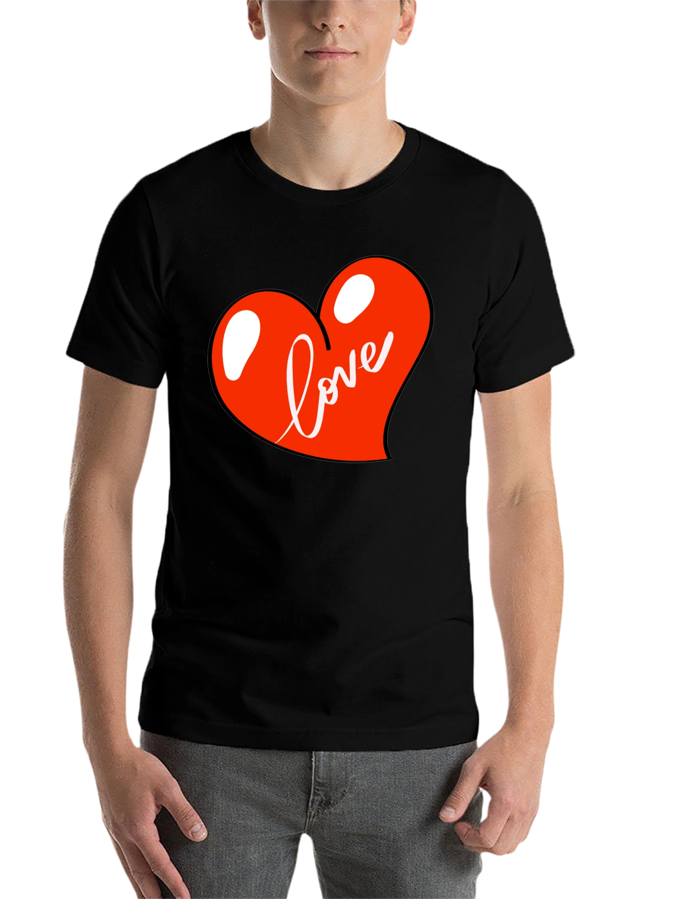 Black Love Heart Graphic Tee - Black Casual Shirt view 7