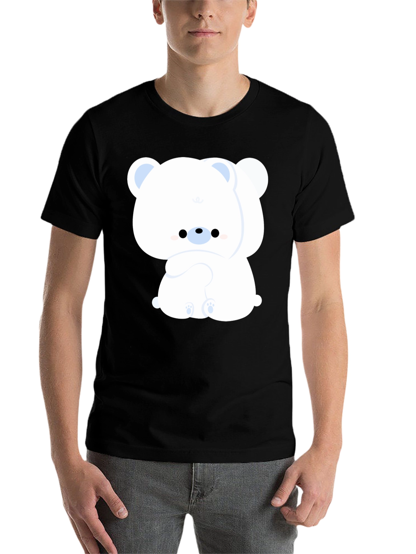Black Cute Bear Graphic Tee - Black Cotton Comfort view 7