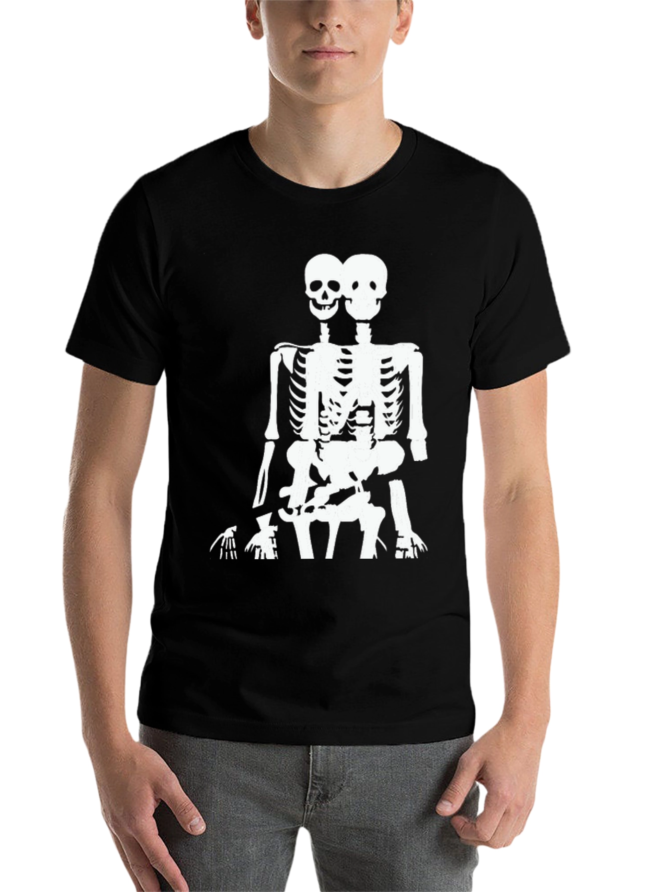 Black Two Headed Skeleton Graphic Tee - Black view 7