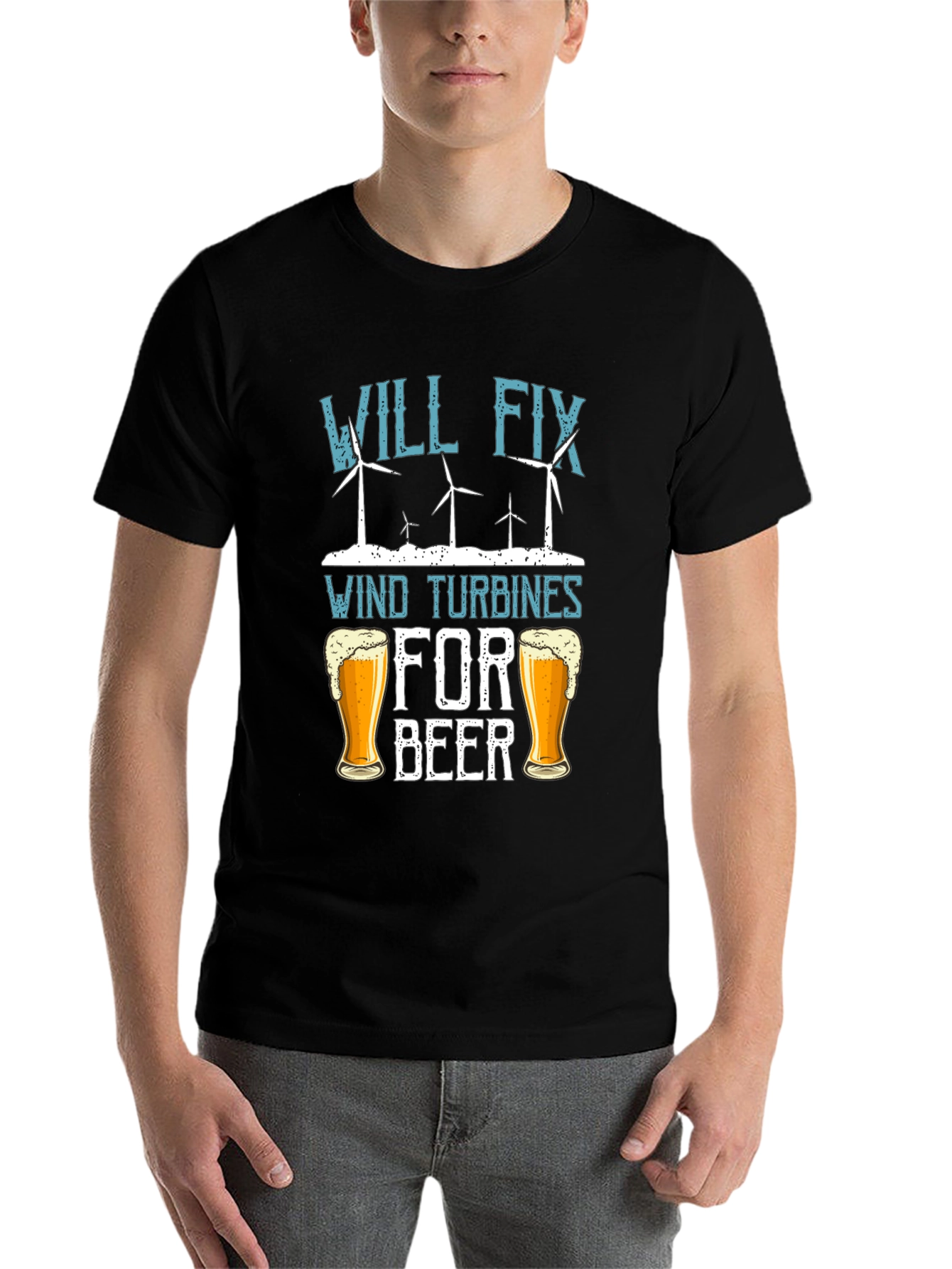 Black Will Fix Wind Turbines For Beer T-Shirt view 7