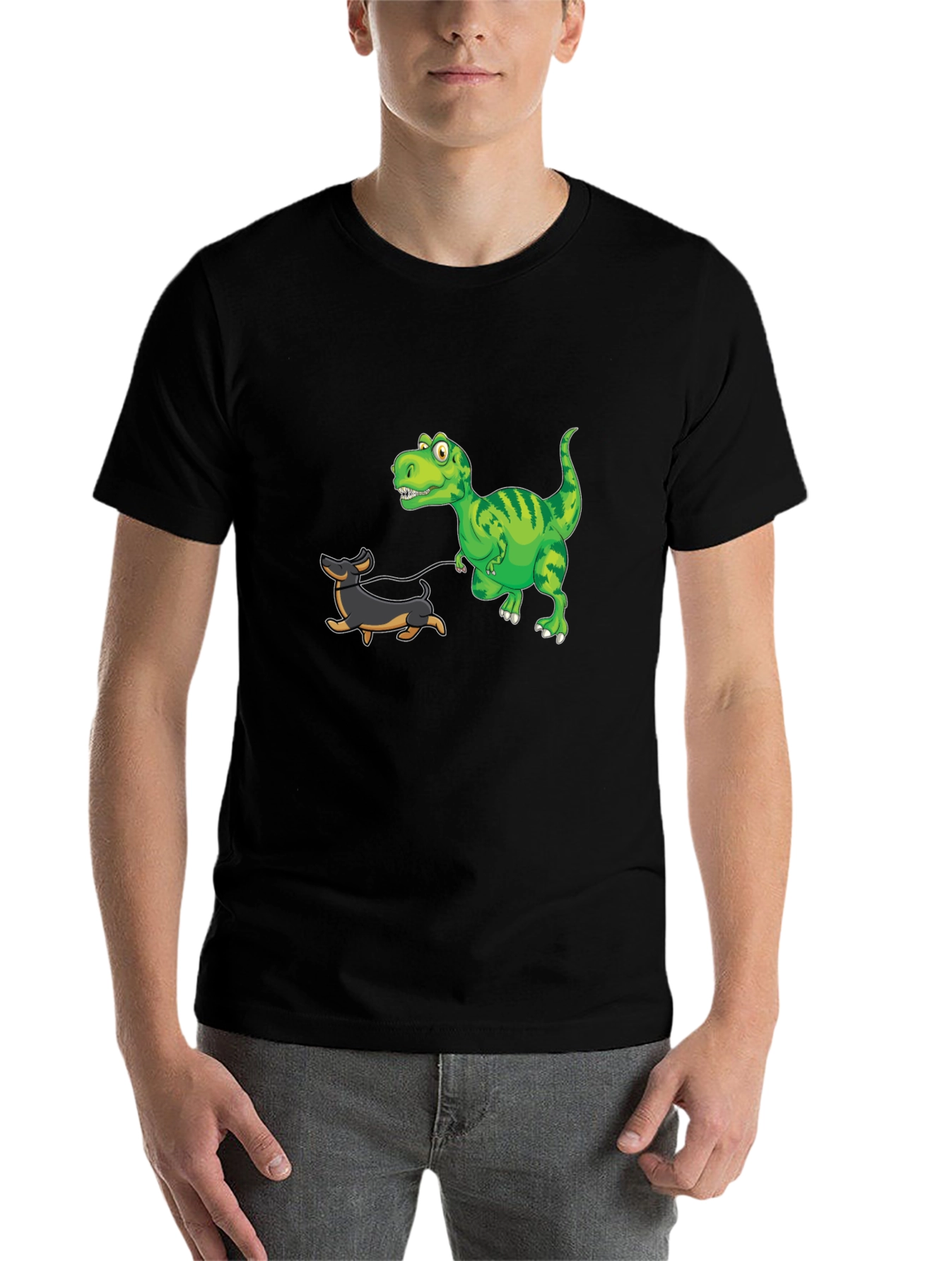 Black Dino Dog Walk Black T-Shirt view 7