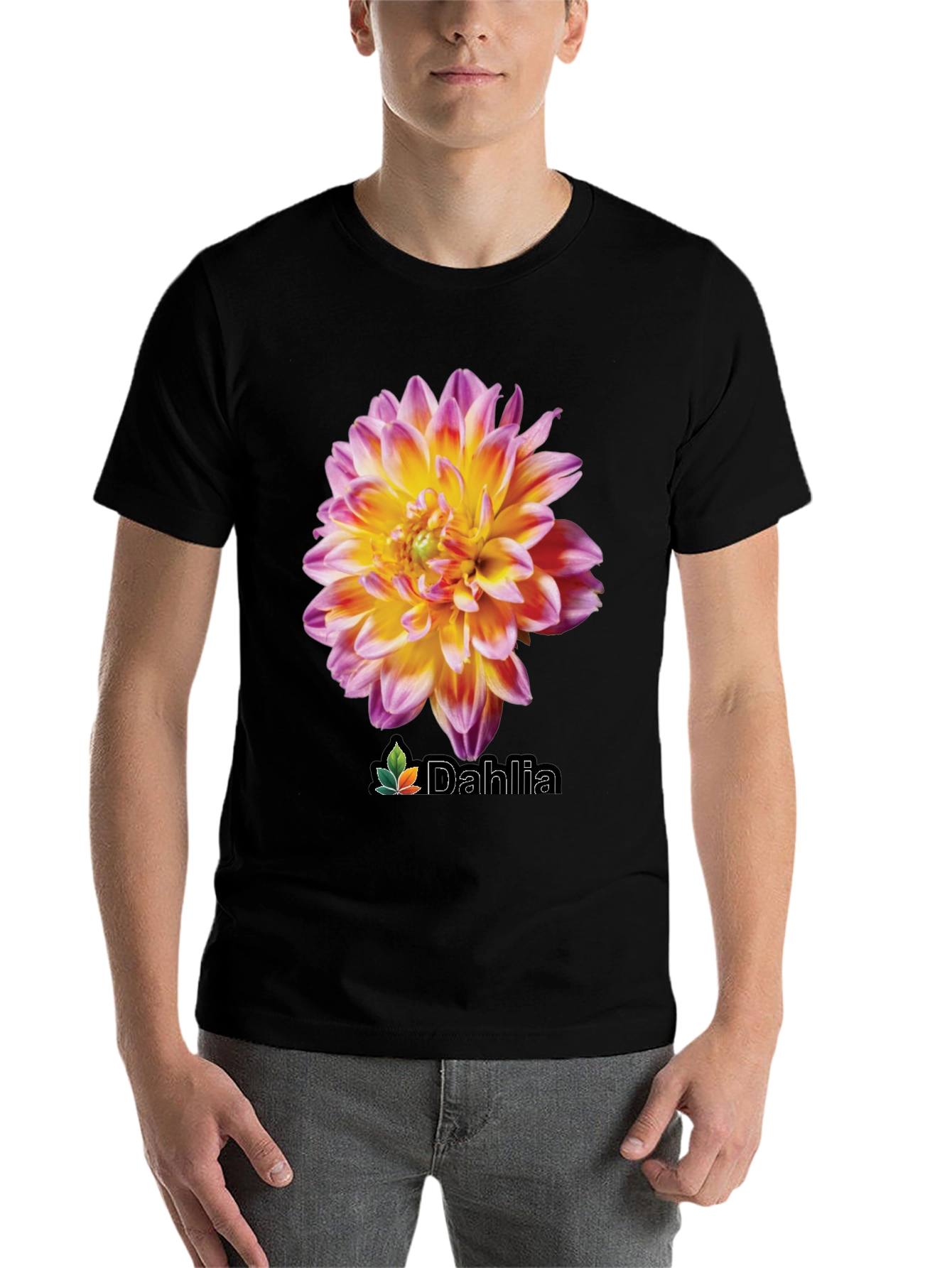 Black Dahlia Flower Graphic Black T-Shirt view 7