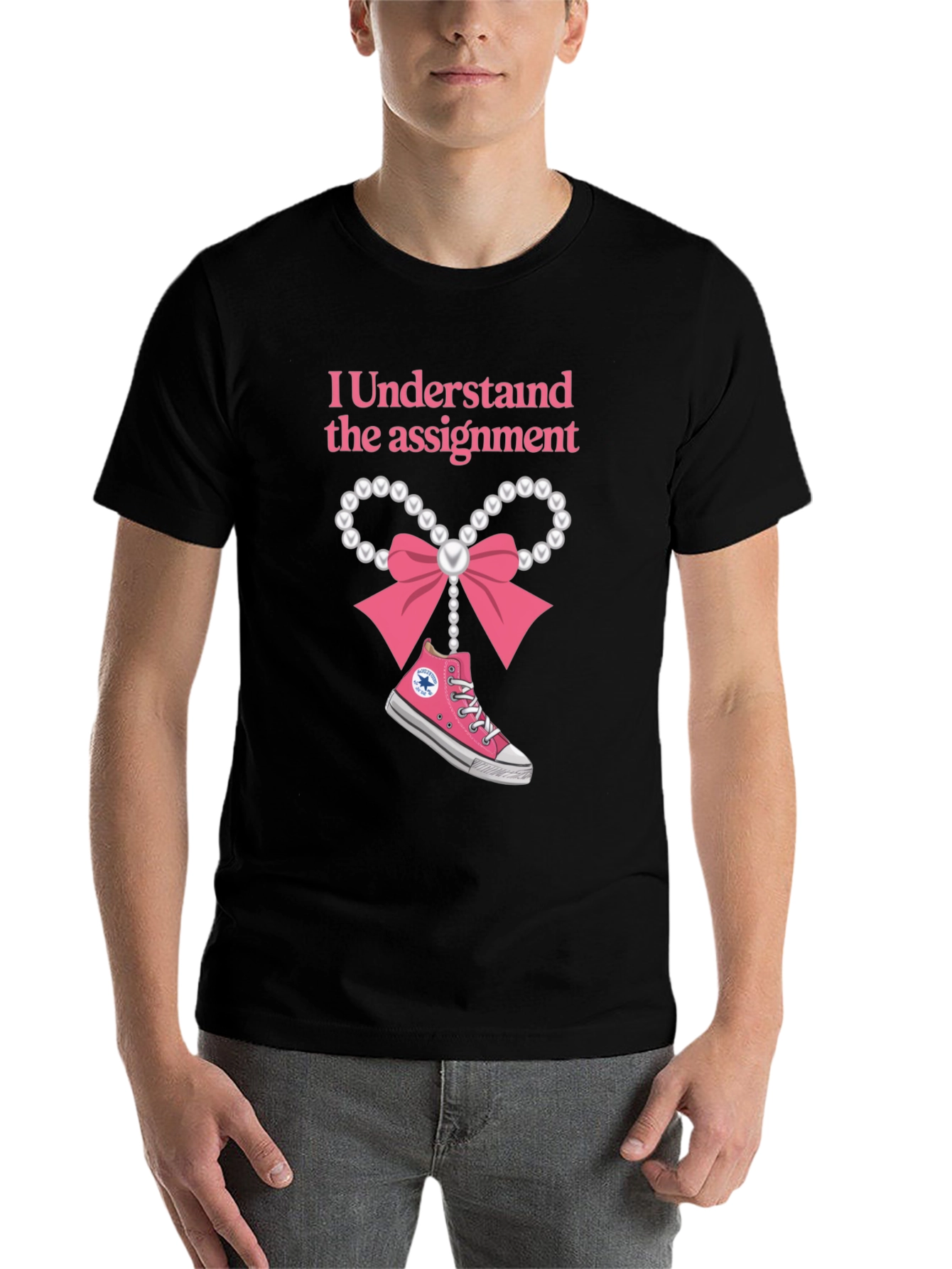 Black I Understand The Assignment Pink Bow T-Shirt view 7