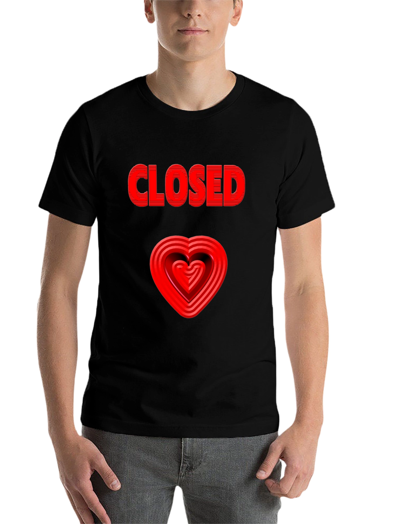 Black Closed Heart Graphic Tee - Black Casual T-Shirt view 7