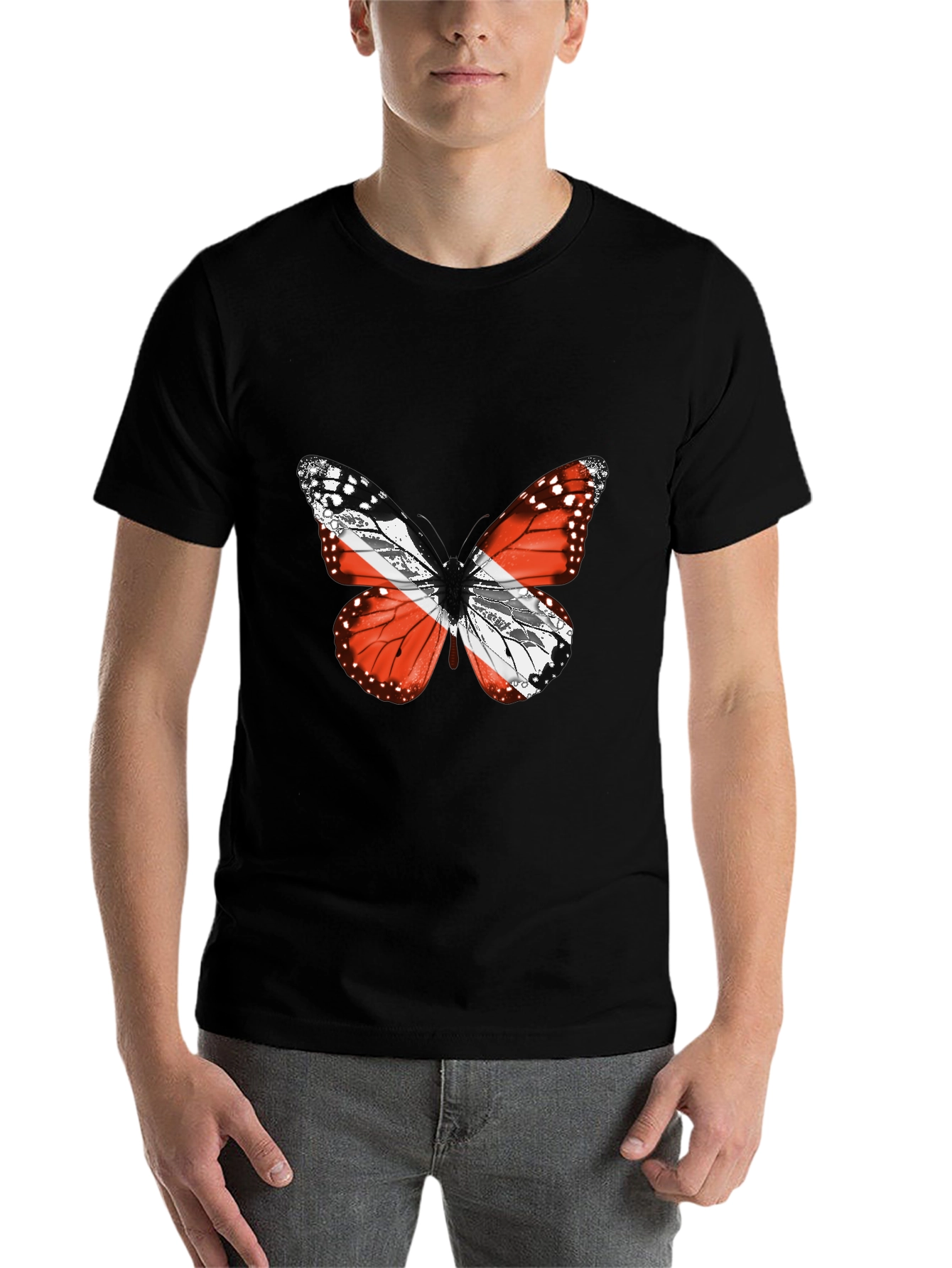 Black Butterfly Trinidad & Tobago Flag T-Shirt view 7