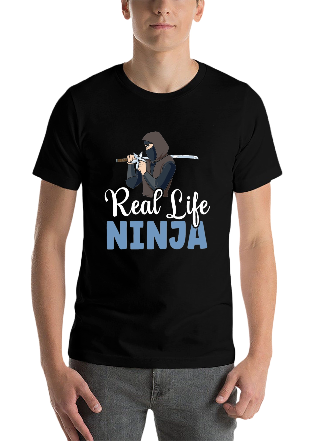 Black Real Life Ninja Graphic T-Shirt - Black Cotton Blend view 7