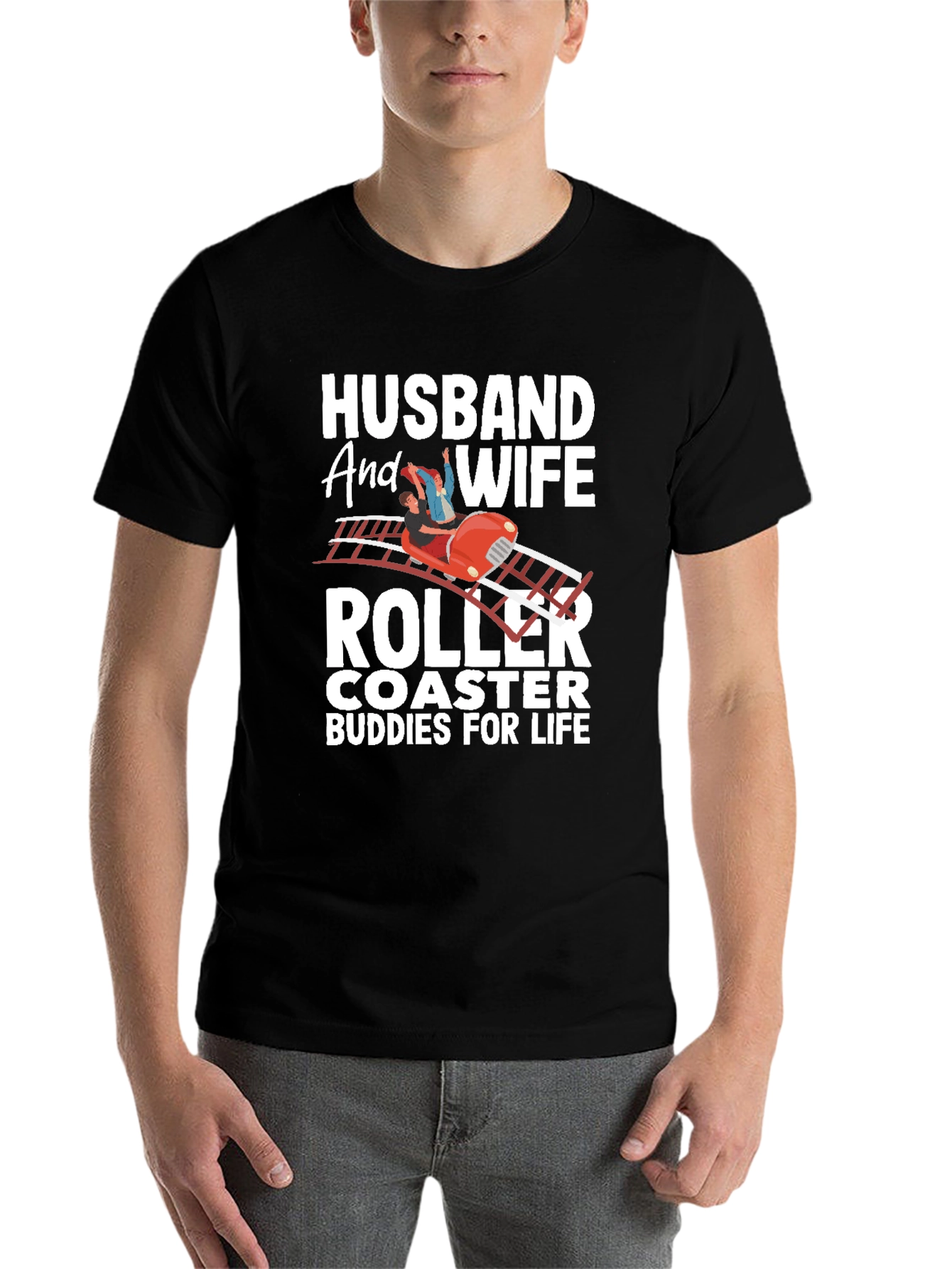 Black Husband and Wife Roller Coaster Buddies T-Shirt view 7