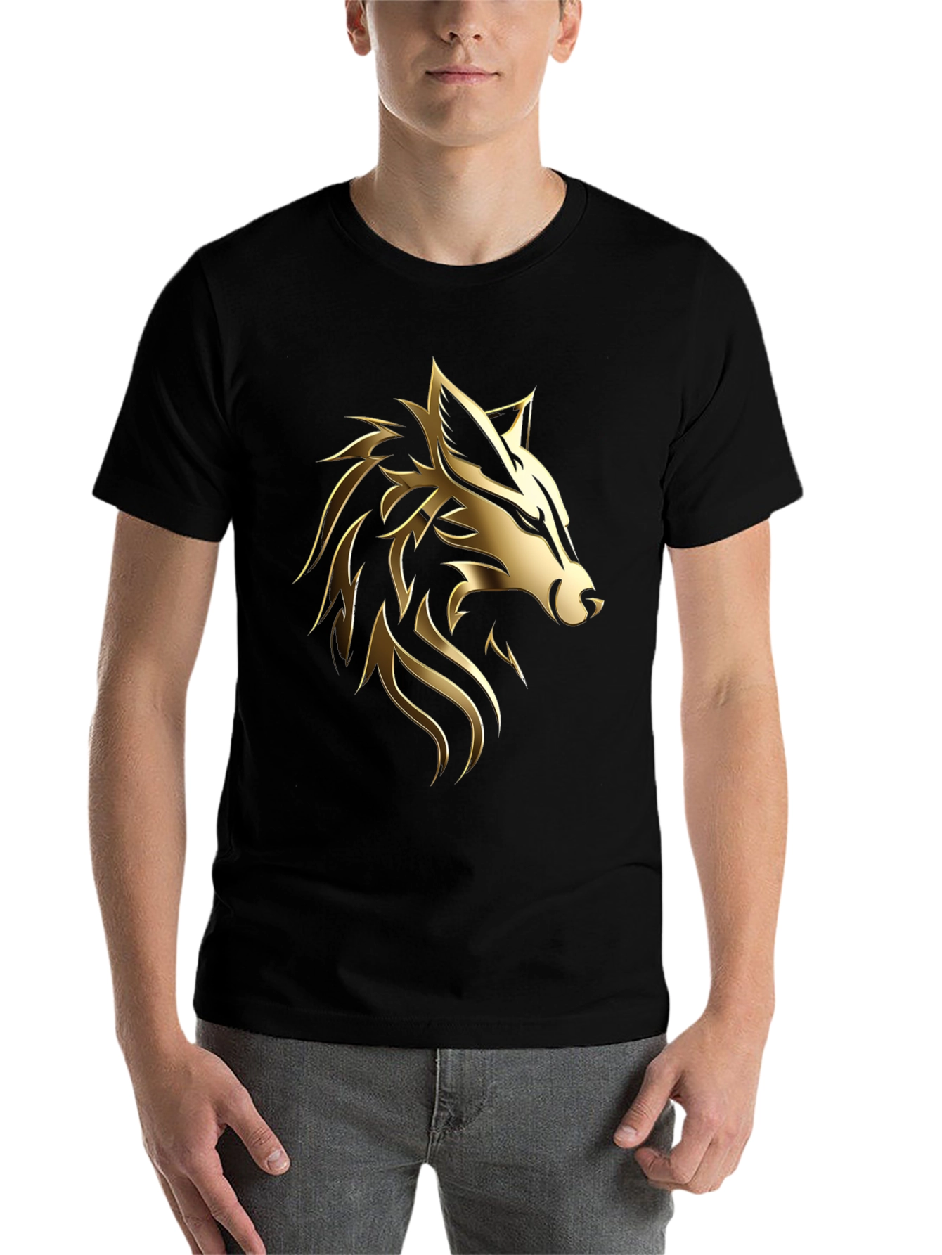 Black Bold Golden Wolf Graphic Black T-Shirt view 7