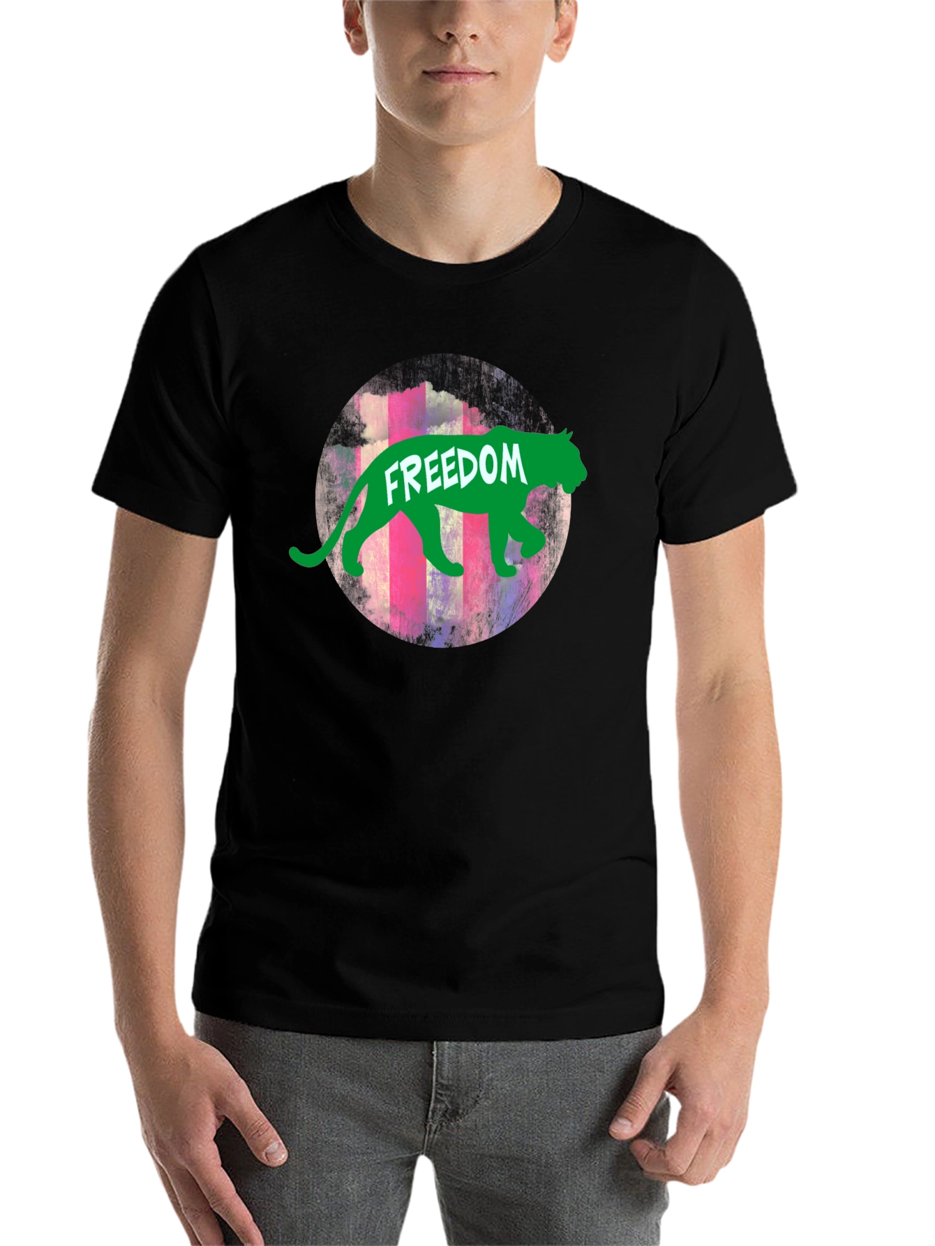 Black Freedom Graphic Tee - Green Panther view 7