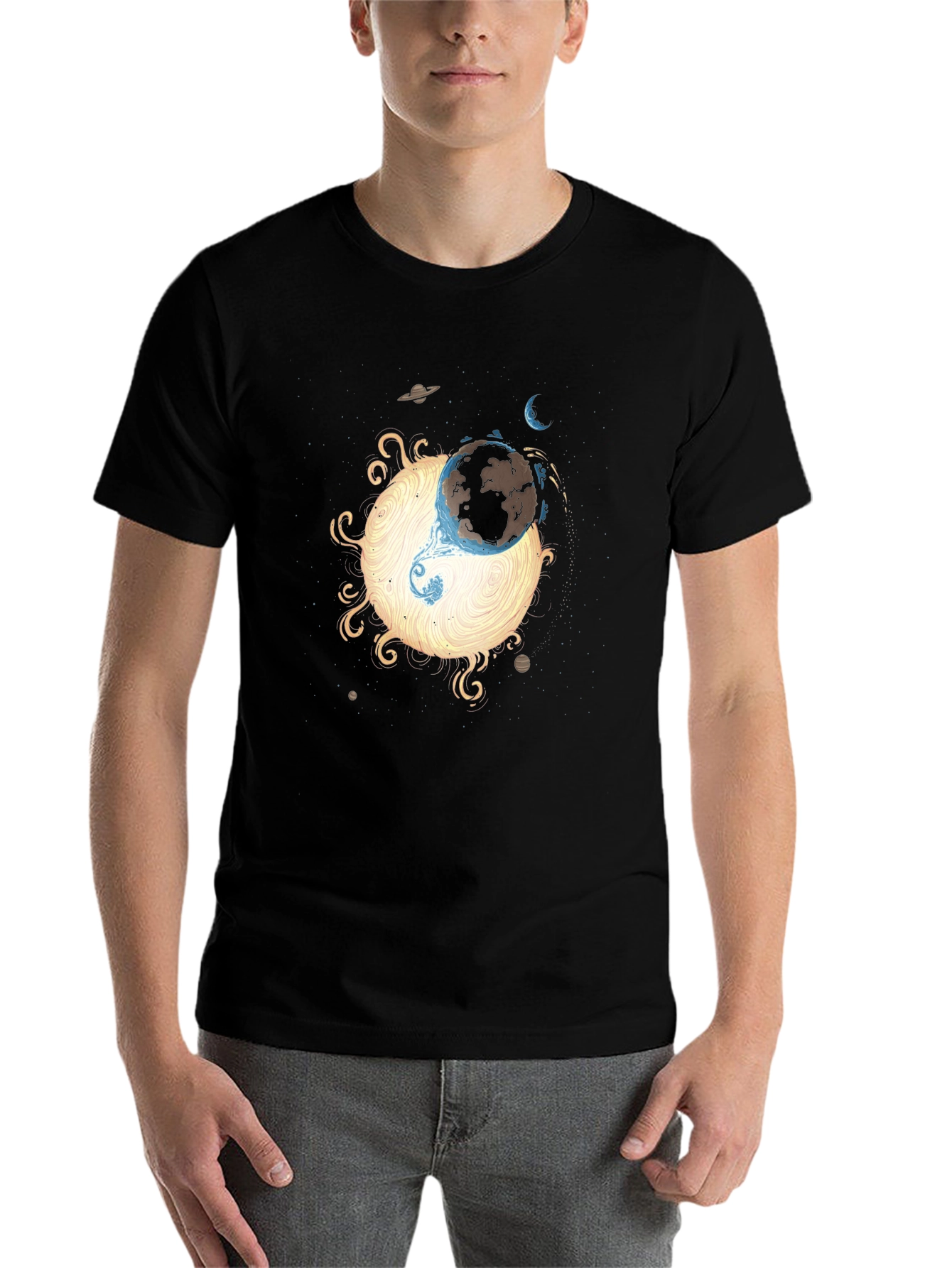 Black Celestial Fusion Graphic Tee - Black Cotton Shirt view 7