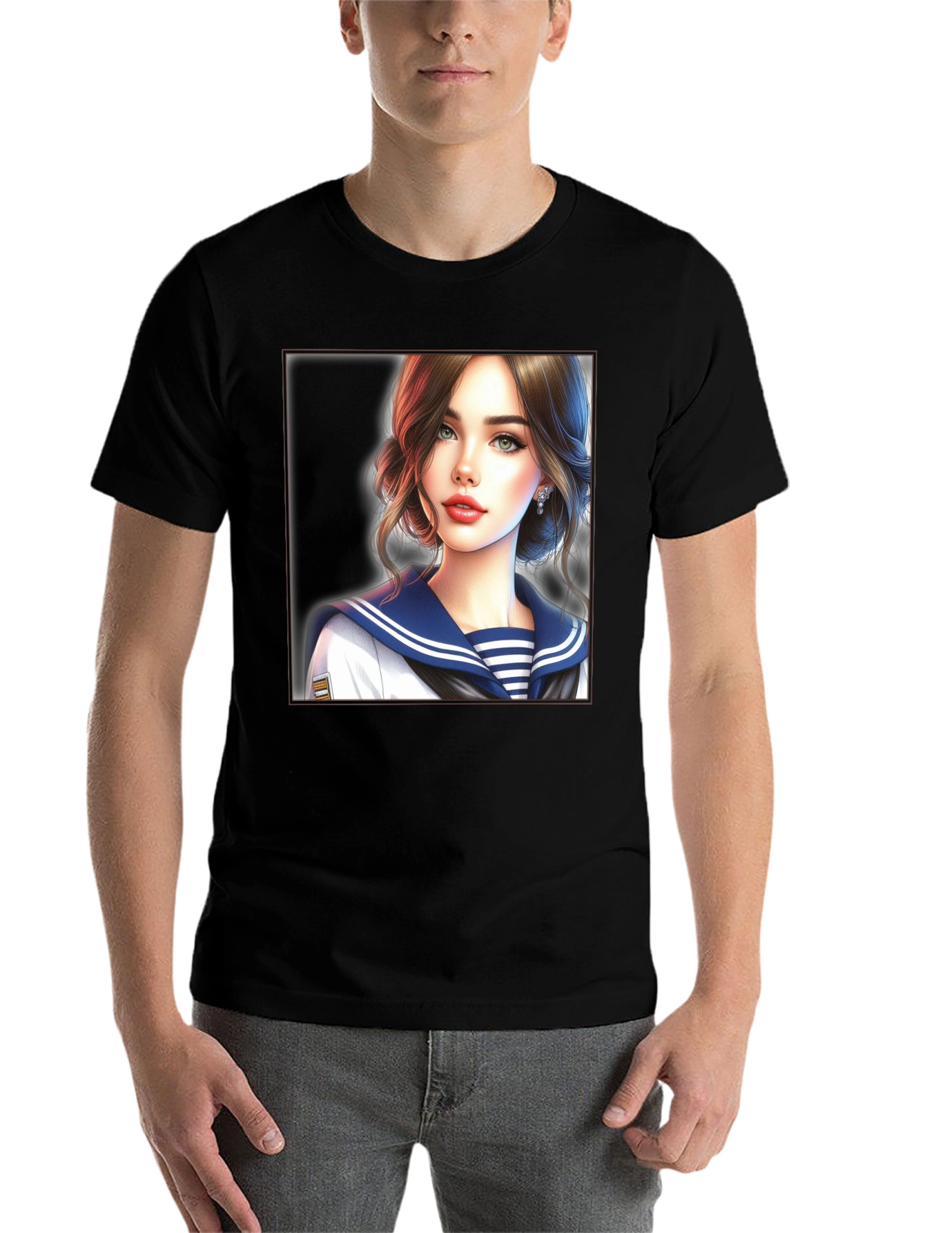 Black Anime Girl Sailor Outfit Black T-Shirt view 7