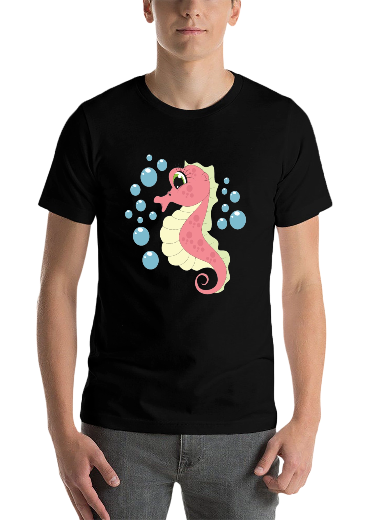 Black Seahorse Graphic T-Shirt - Unique Ocean Life Design view 7