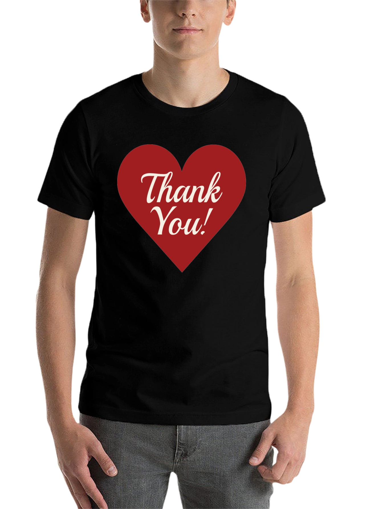 Black Thank You Heart Graphic Tee - Black Cotton Blend view 7