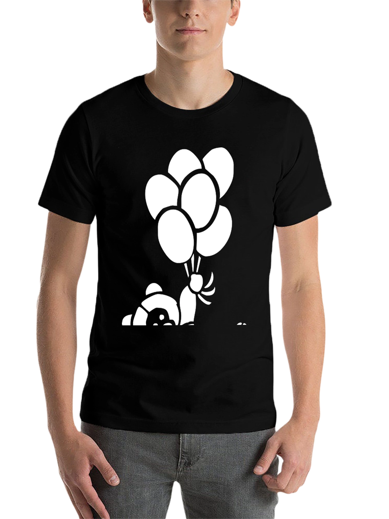 Black Panda Bear Balloon Graphic Black T-Shirt view 7