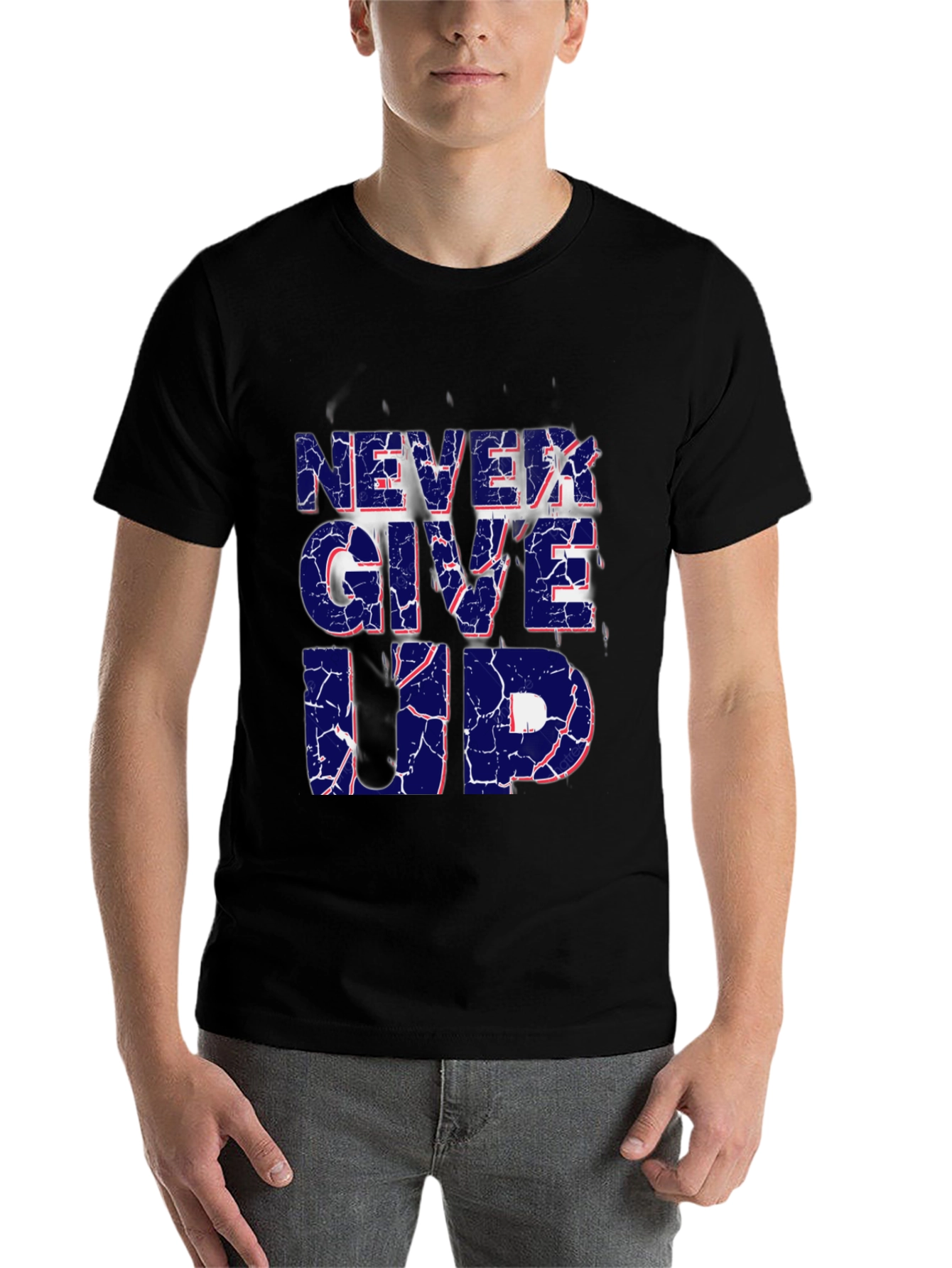 Black Never Give Up Graphic Print T-Shirt view 7