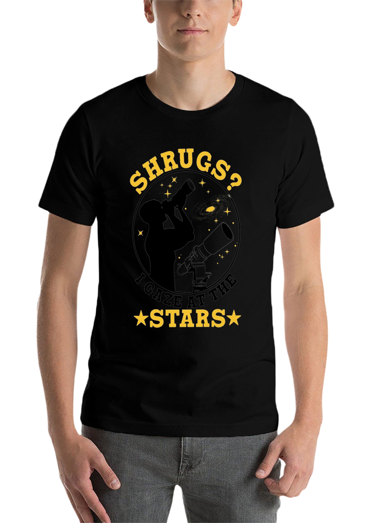 Black Shrugs? I Gaze at the Stars T-Shirt - Astronomy Tee view 7