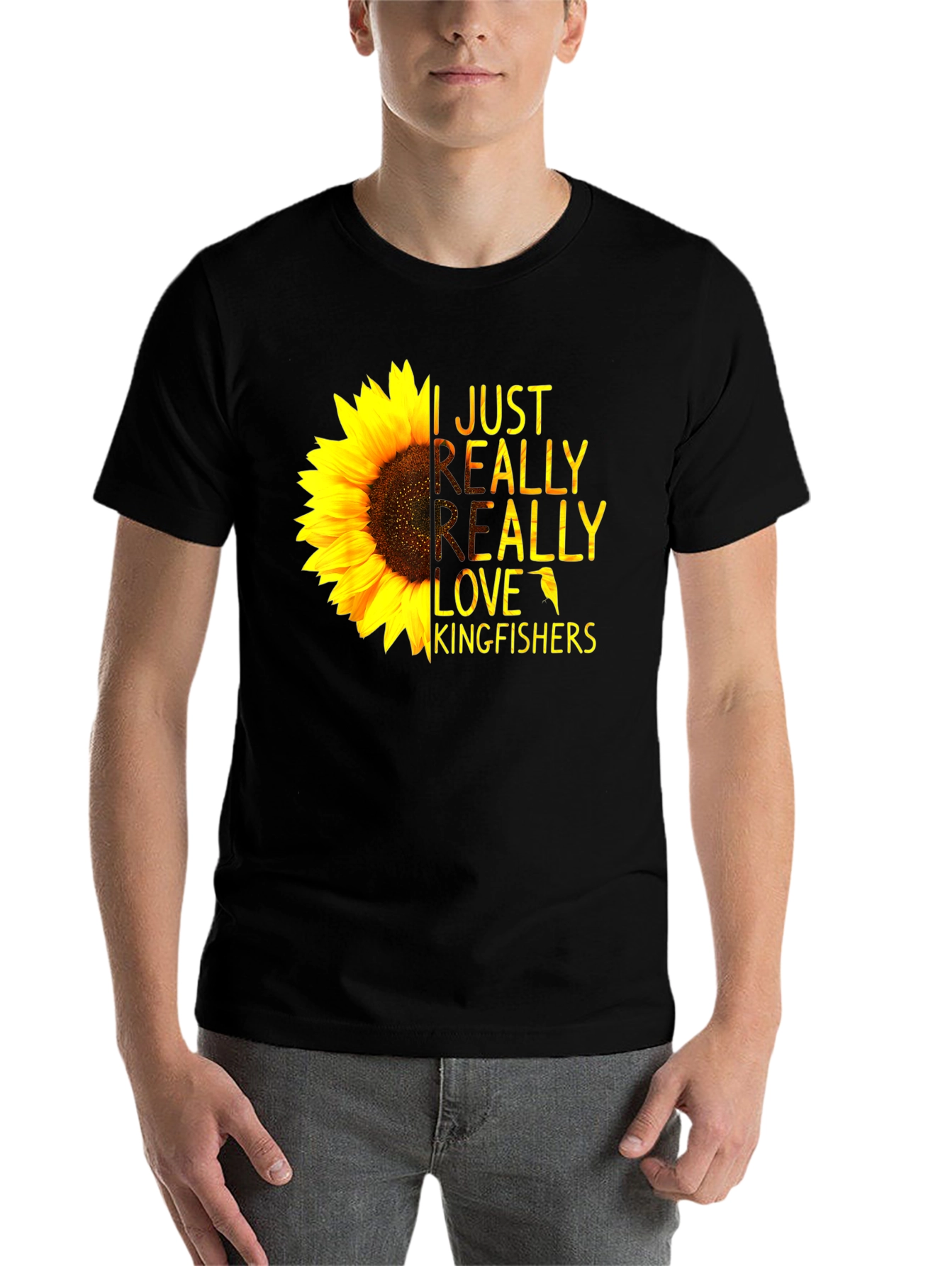 Black Sunflower Kingfisher T-Shirt - Floral Bird Lover Tee view 7