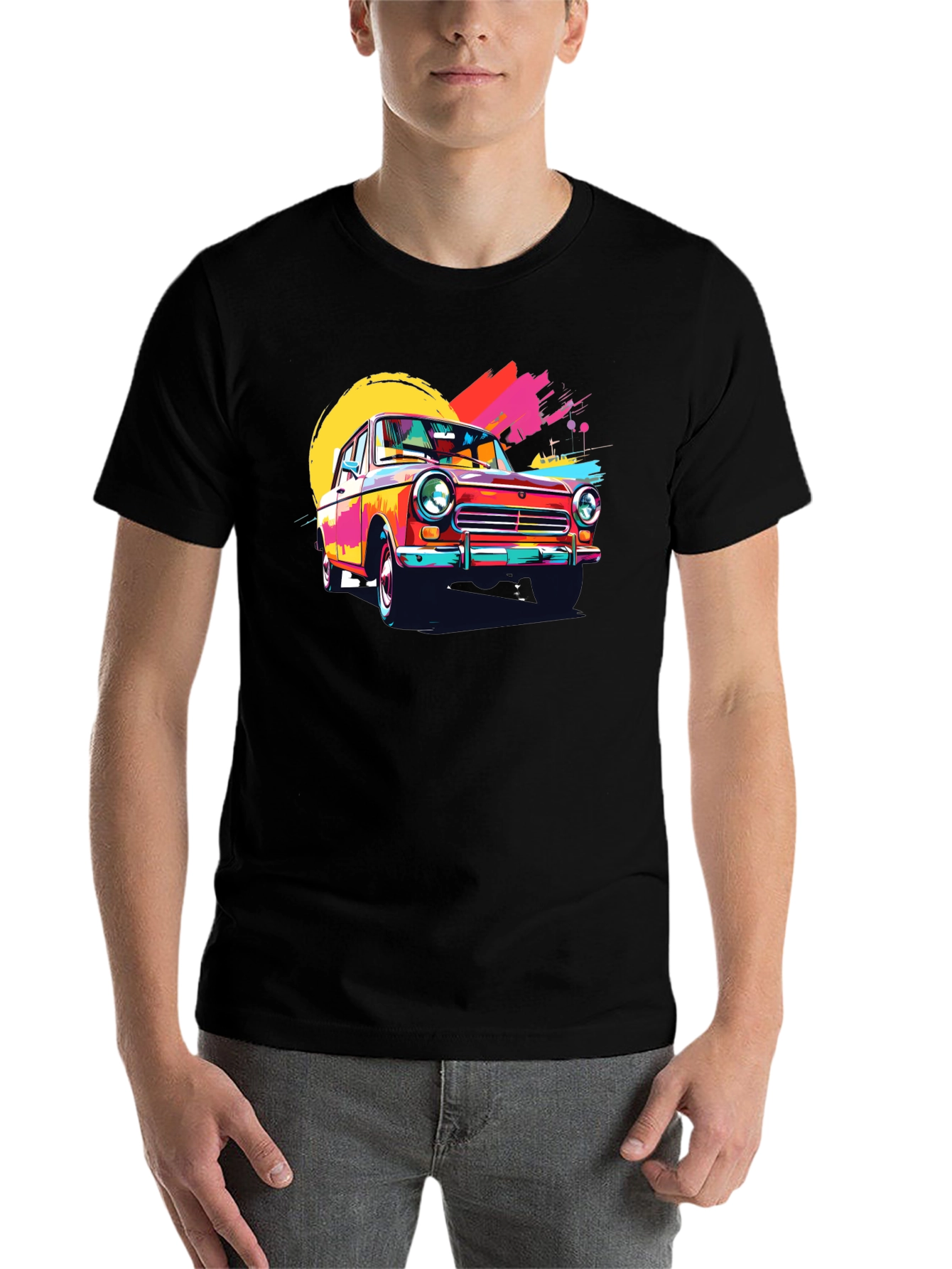 Retro Car Graphic Tee - Vintage Style Black T-Shirt - 7