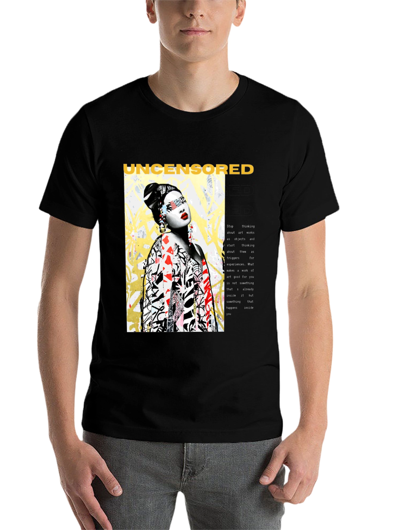 Black Uncensored Art Tee - Edgy Graphic Print T-Shirt view 7
