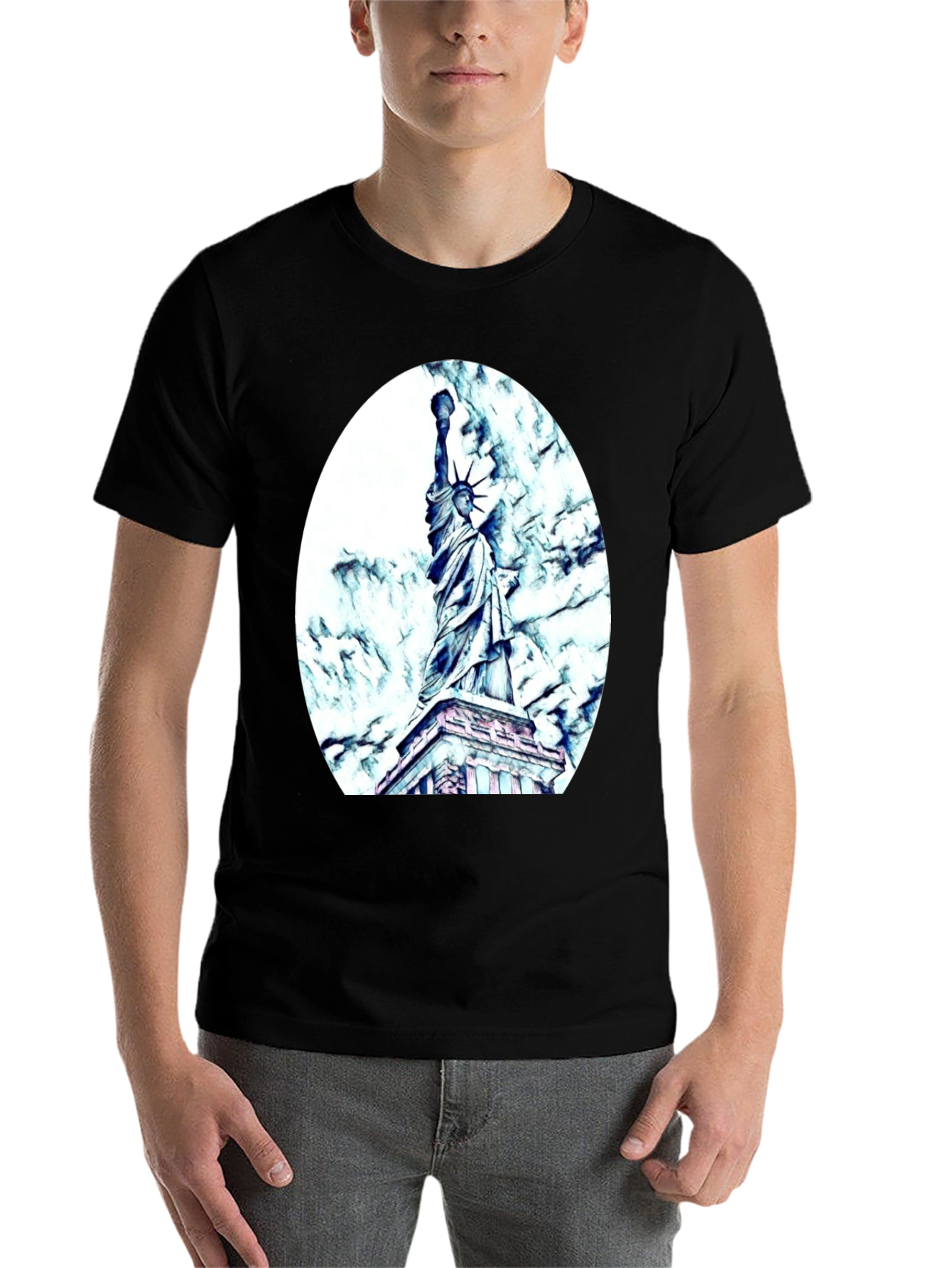 Black Statue of Liberty Graphic Tee - Black Cotton Blend view 7