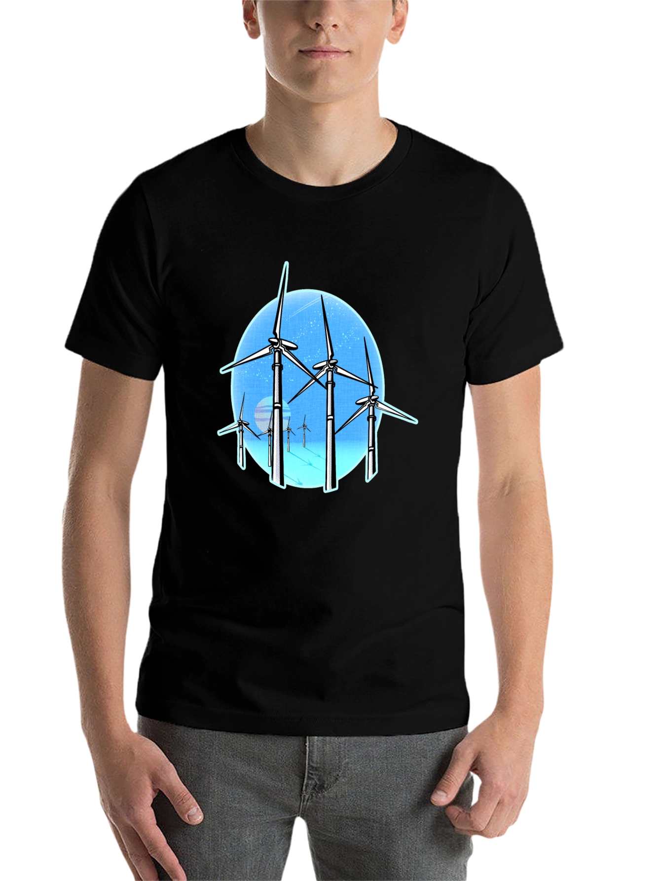 Black Wind Turbine Graphic Tee - Black Cotton Blend view 7