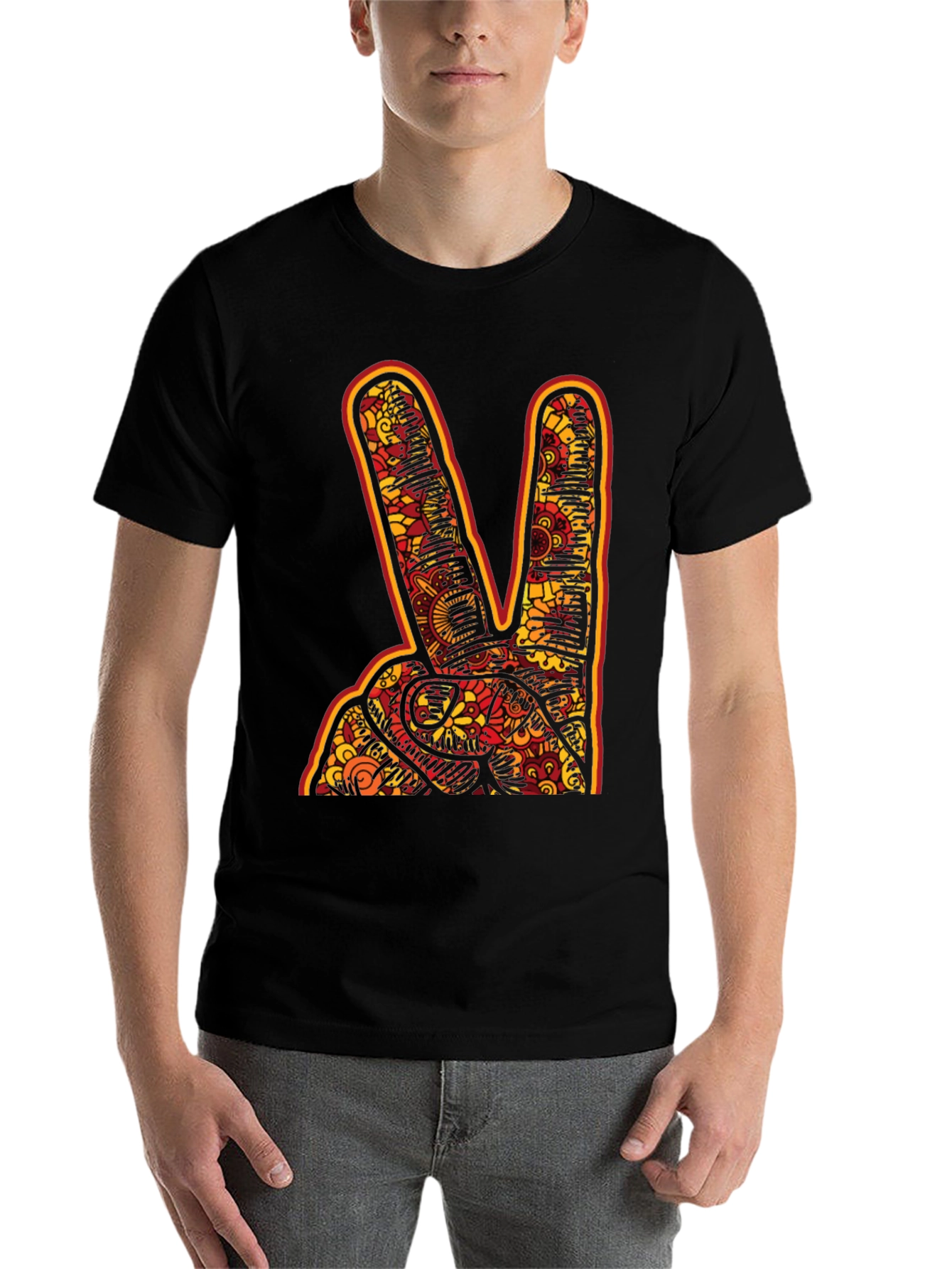 Black Peace Sign Graphic Tee - Bold Patterned Hand view 7