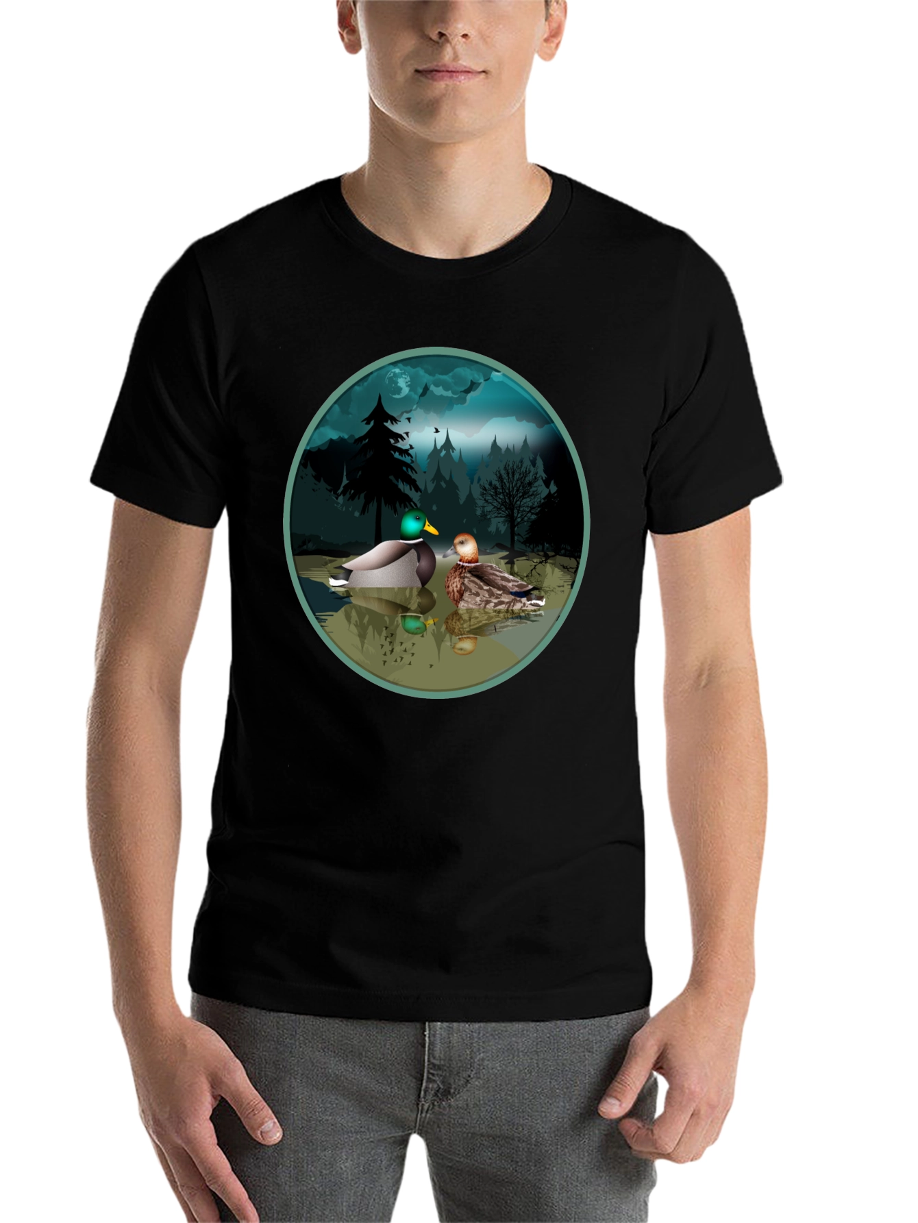 Black Duck Pond Graphic Tee - Black Cotton T-Shirt view 7