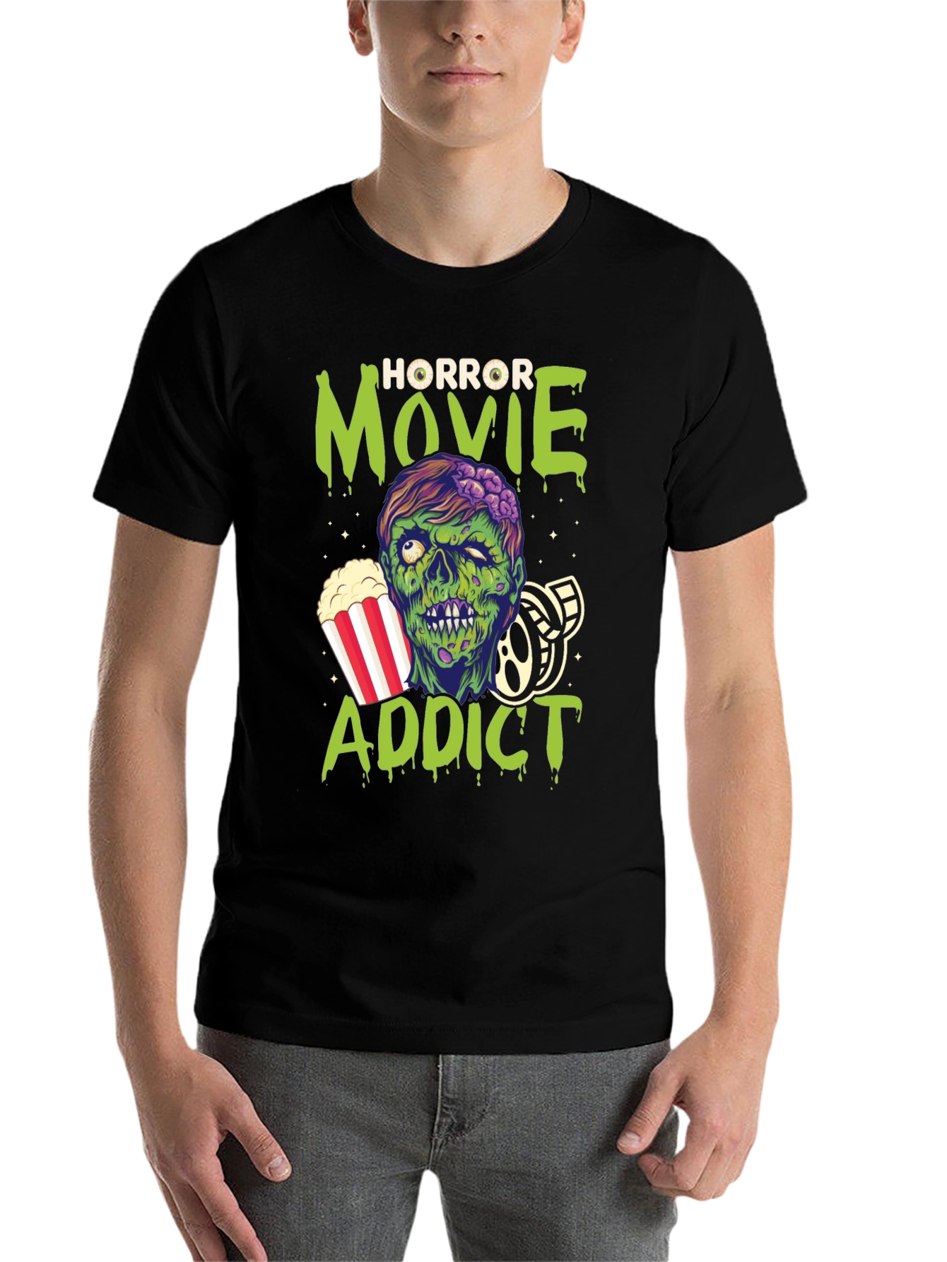 Black Horror Movie Addict Graphic T-Shirt view 7