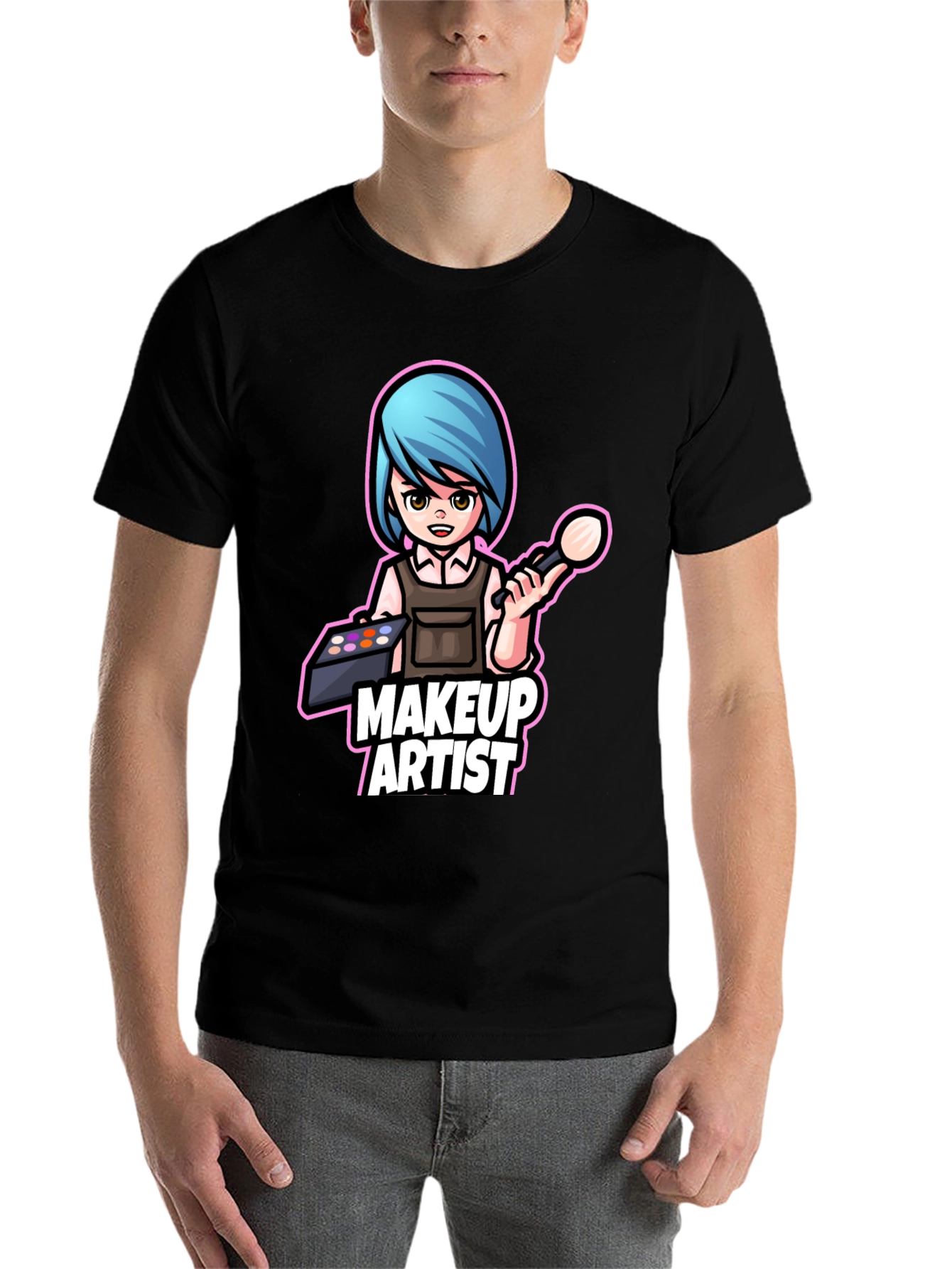 Black Makeup Artist Cartoon Graphic Tee view 7