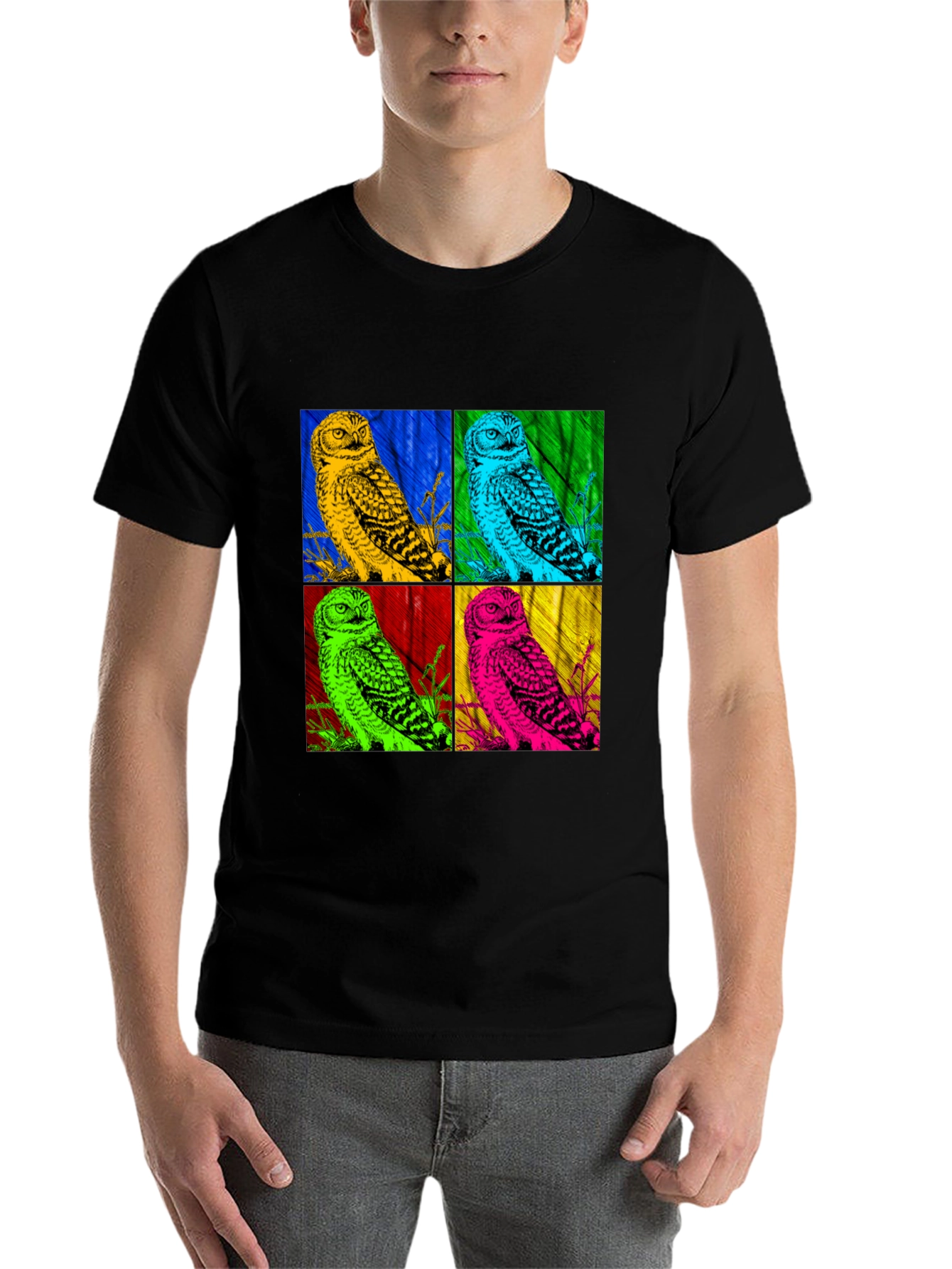 Black Pop Art Owl Graphic Tee - Bold Colorful Design view 7