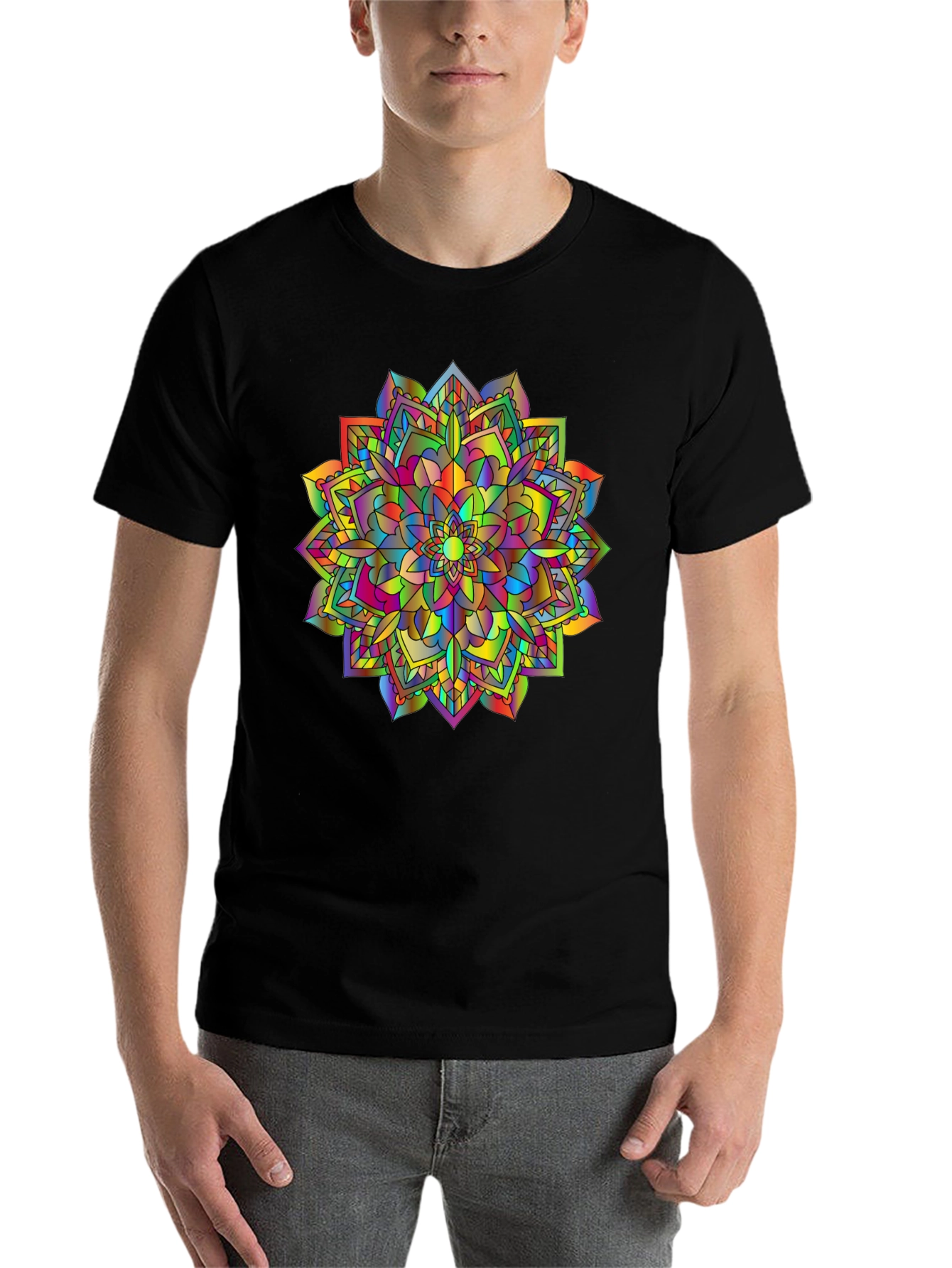 Black Rainbow Mandala T-Shirt - Vibrant Graphic Tee view 7
