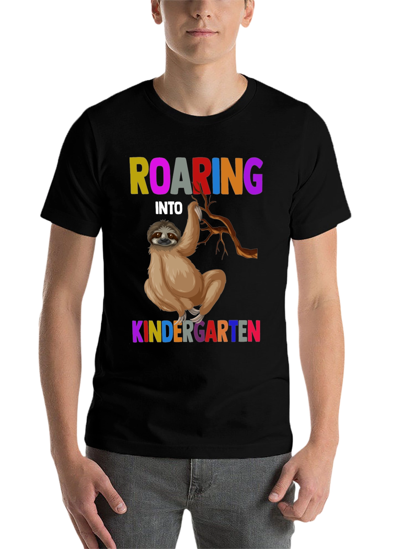 Black Roaring Into Kindergarten Sloth T-Shirt view 7