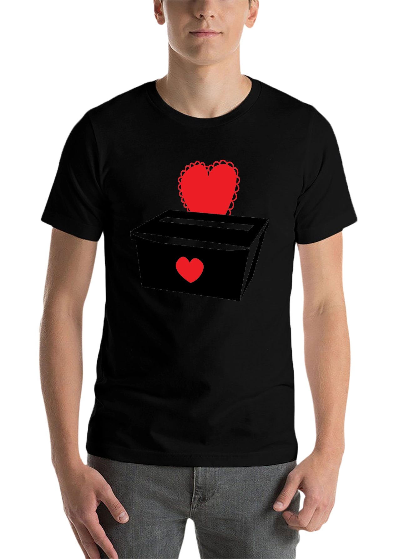 Black Heart Box Graphic T-Shirt - Romantic Valentine's Day Tee view 7