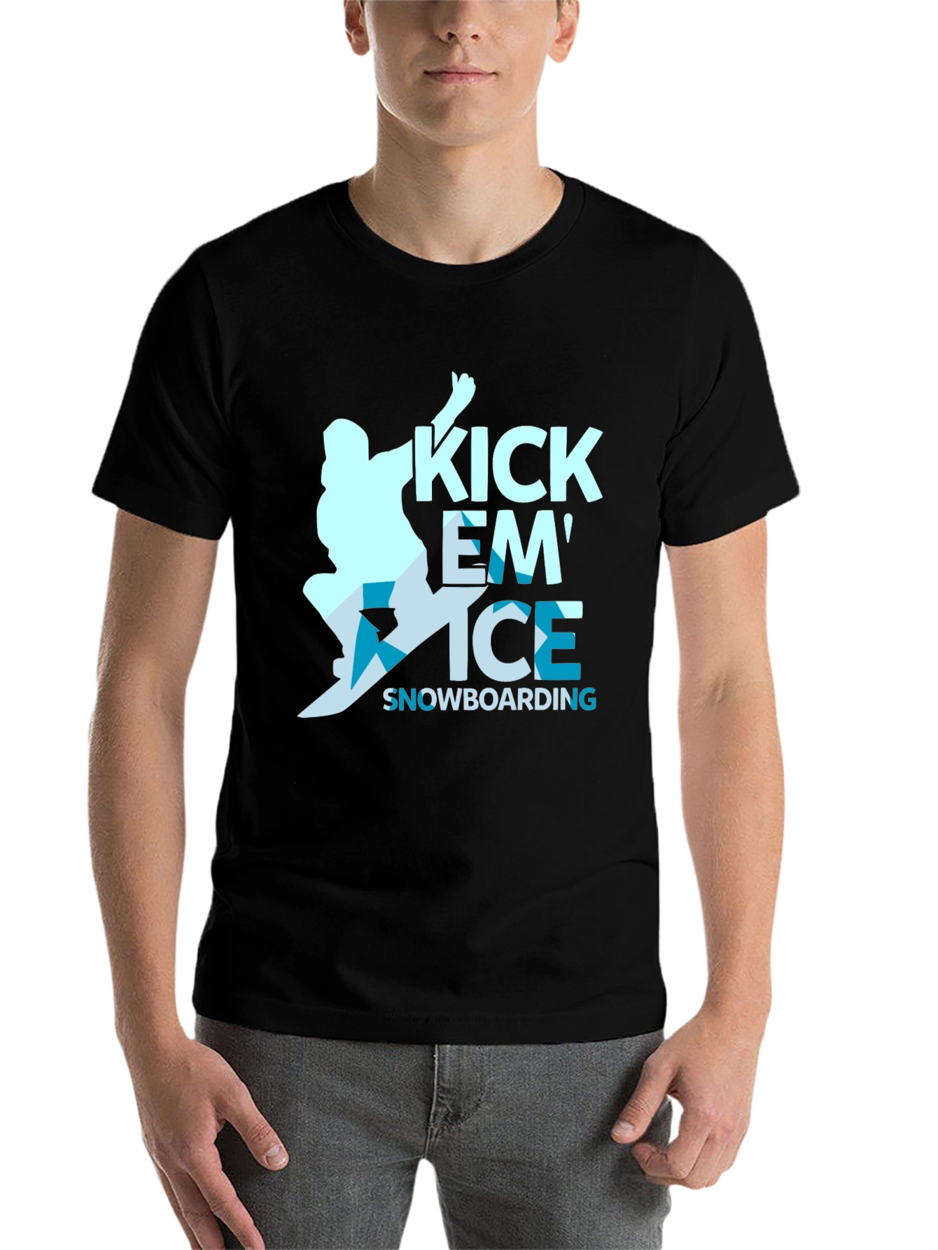 Black Kick Em' Ice Snowboarding Black T-Shirt view 7