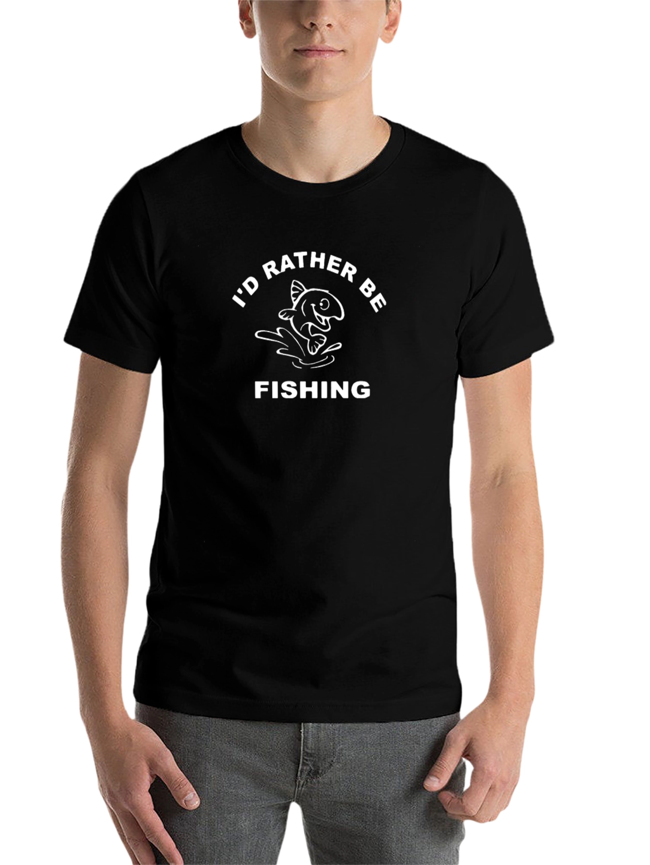 Black Funny Fishing T-Shirt - I'd Rather Be Fishing view 7