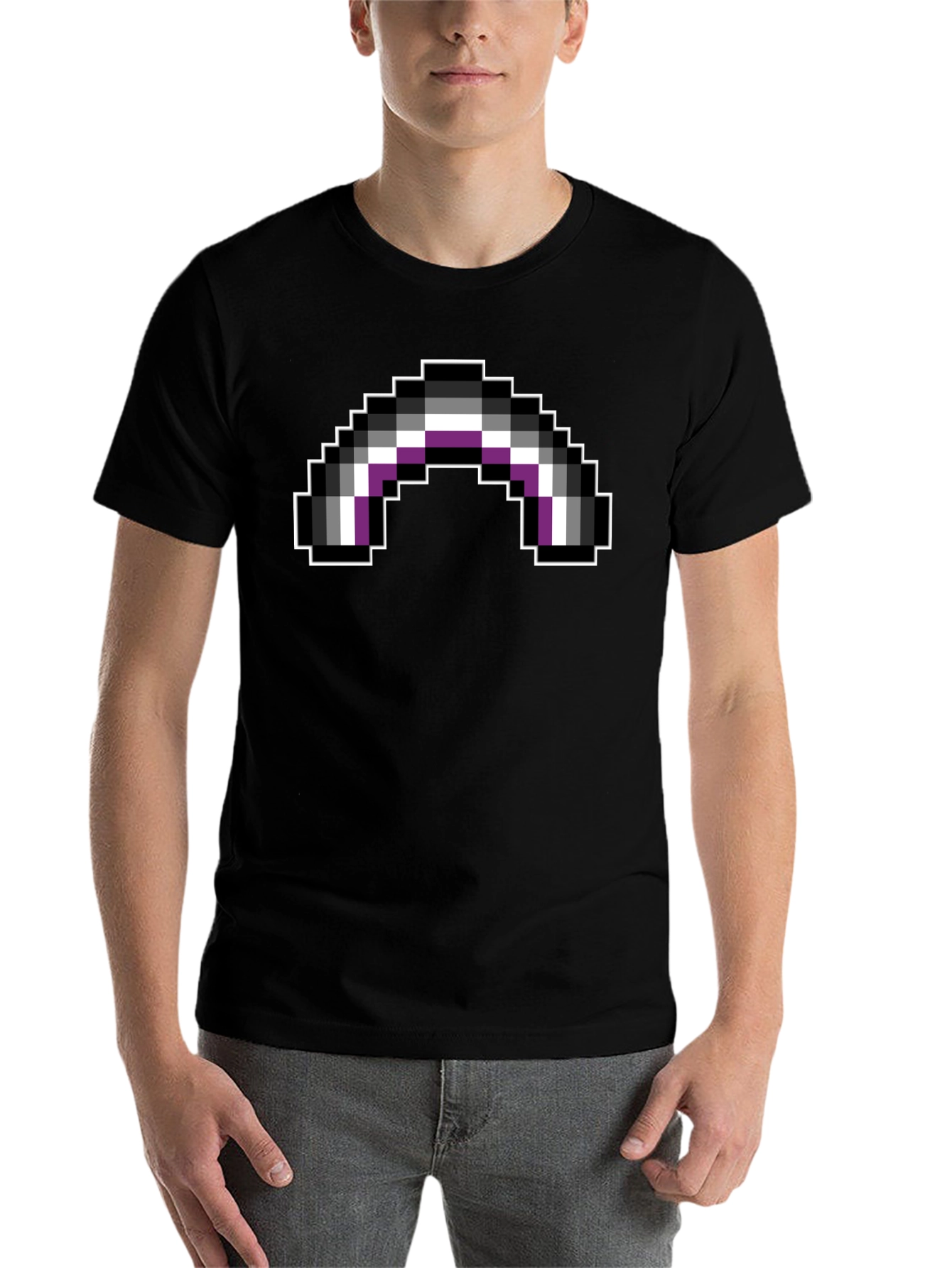 Black Asexual Pride Flag Pixel Art Black T-Shirt view 7