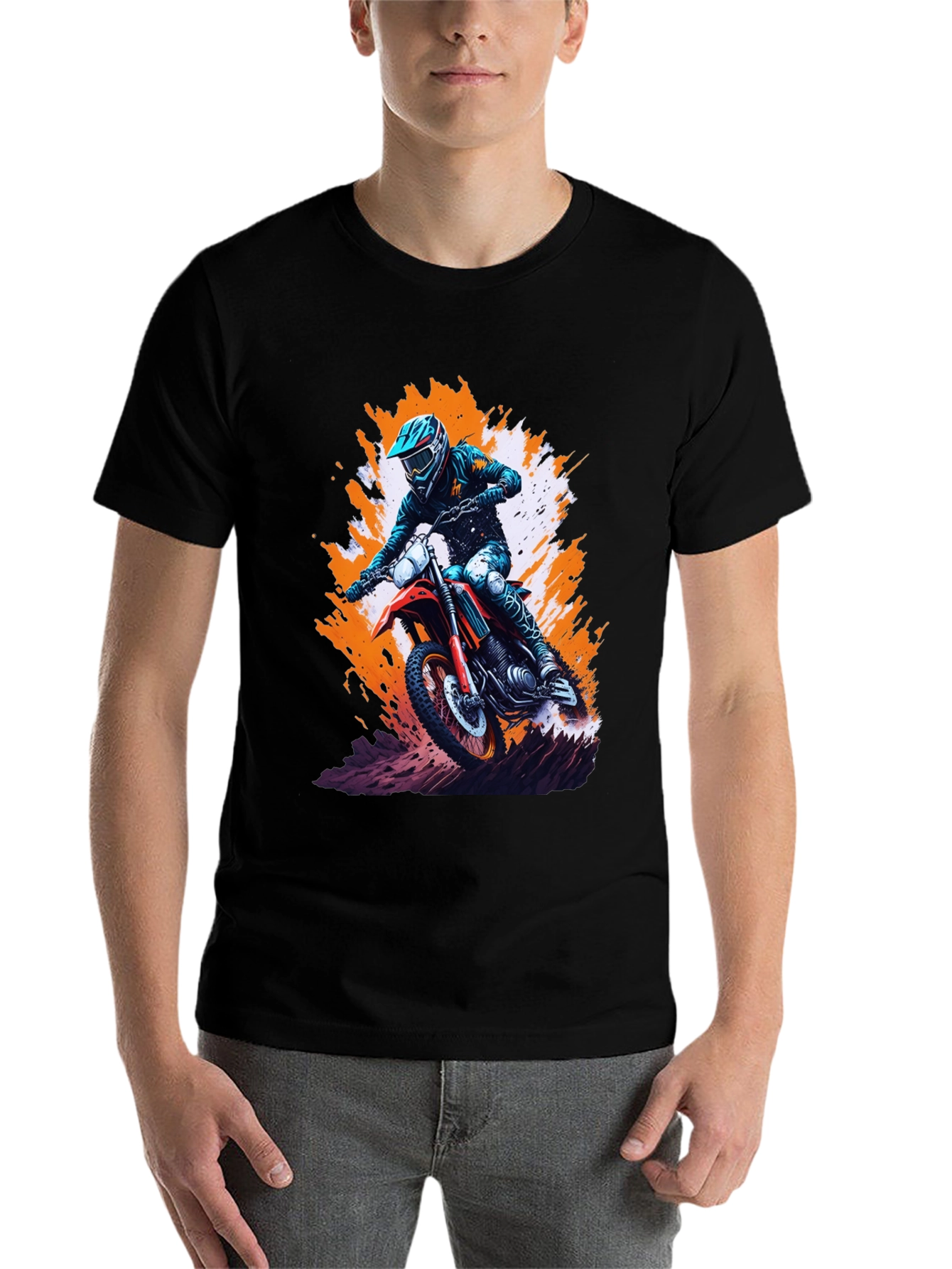 Black Motocross Rider Graphic Tee - Black Cotton Blend Shirt view 7