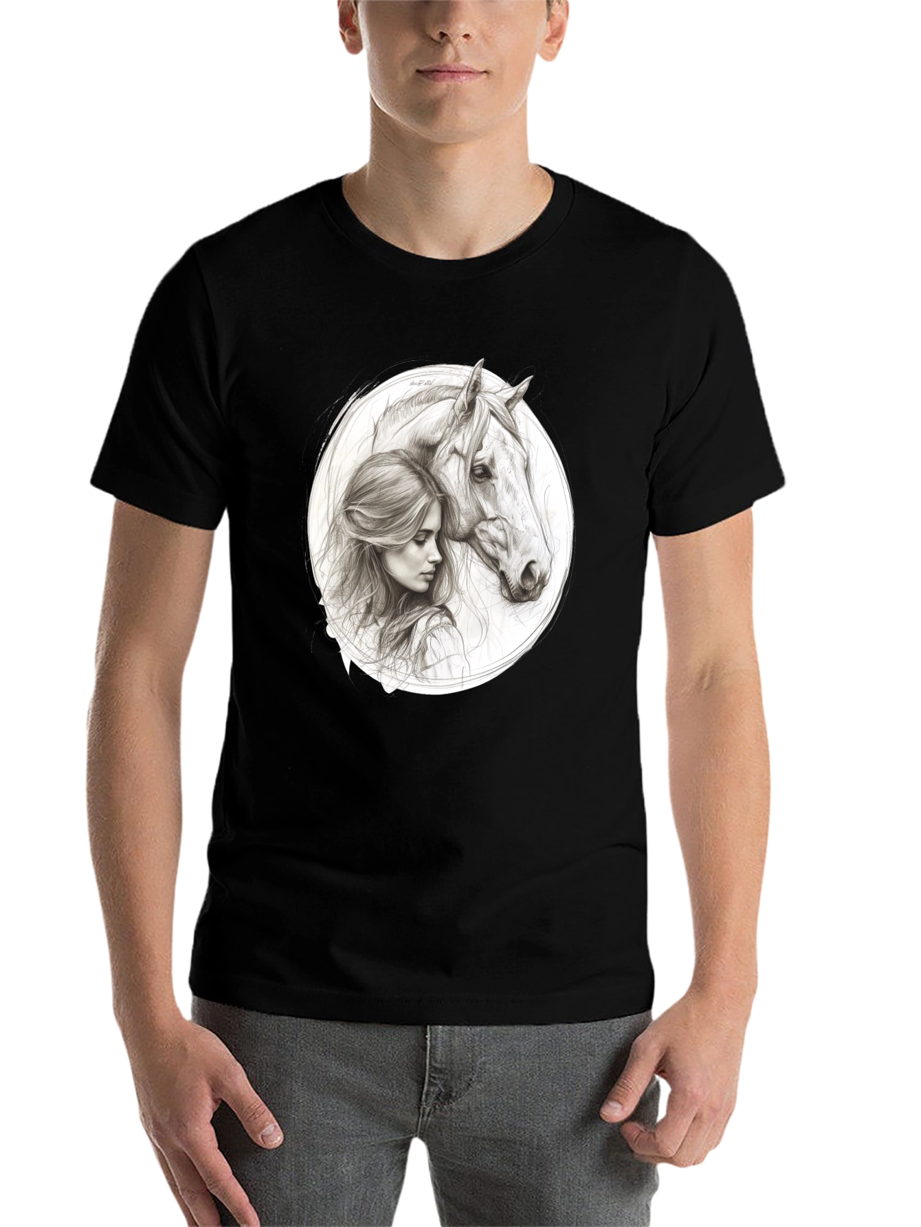 Black Woman and Horse Graphic Tee - Black view 7